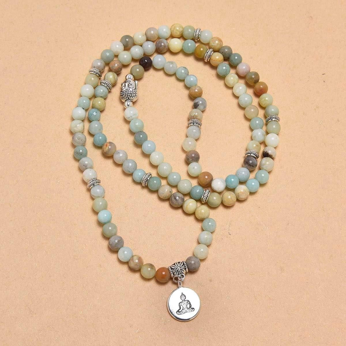 Collar Mala de 108 cuentas Amazonita con encanto de Buda