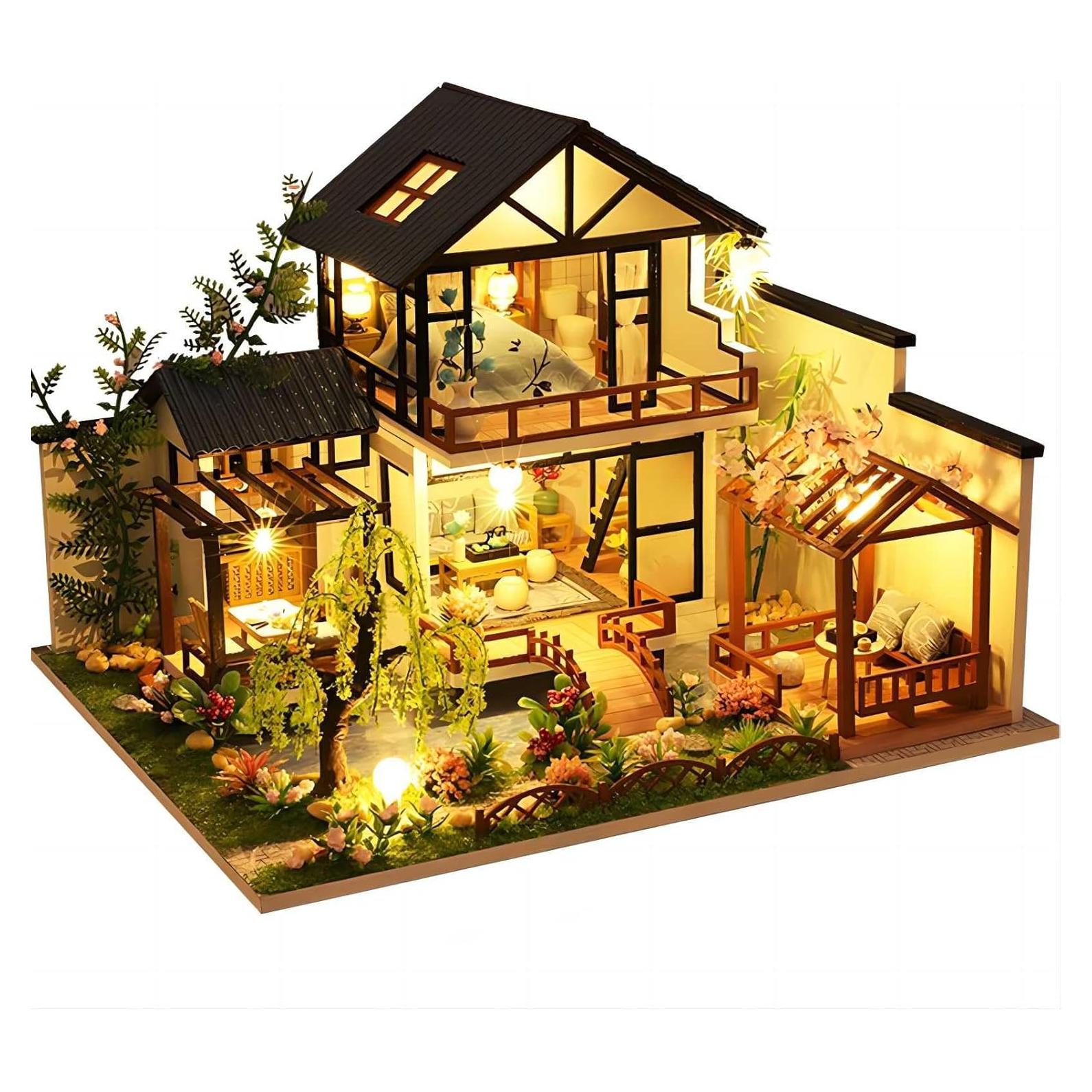 Kit Casa Miniatura DIY OZJAY Jardín de Bambú con LED