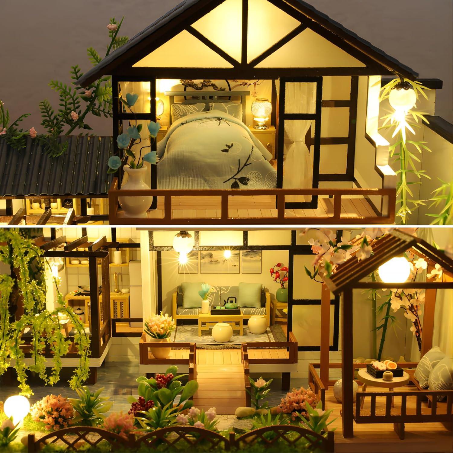 Kit Casa Miniatura DIY OZJAY Jardín de Bambú con LED