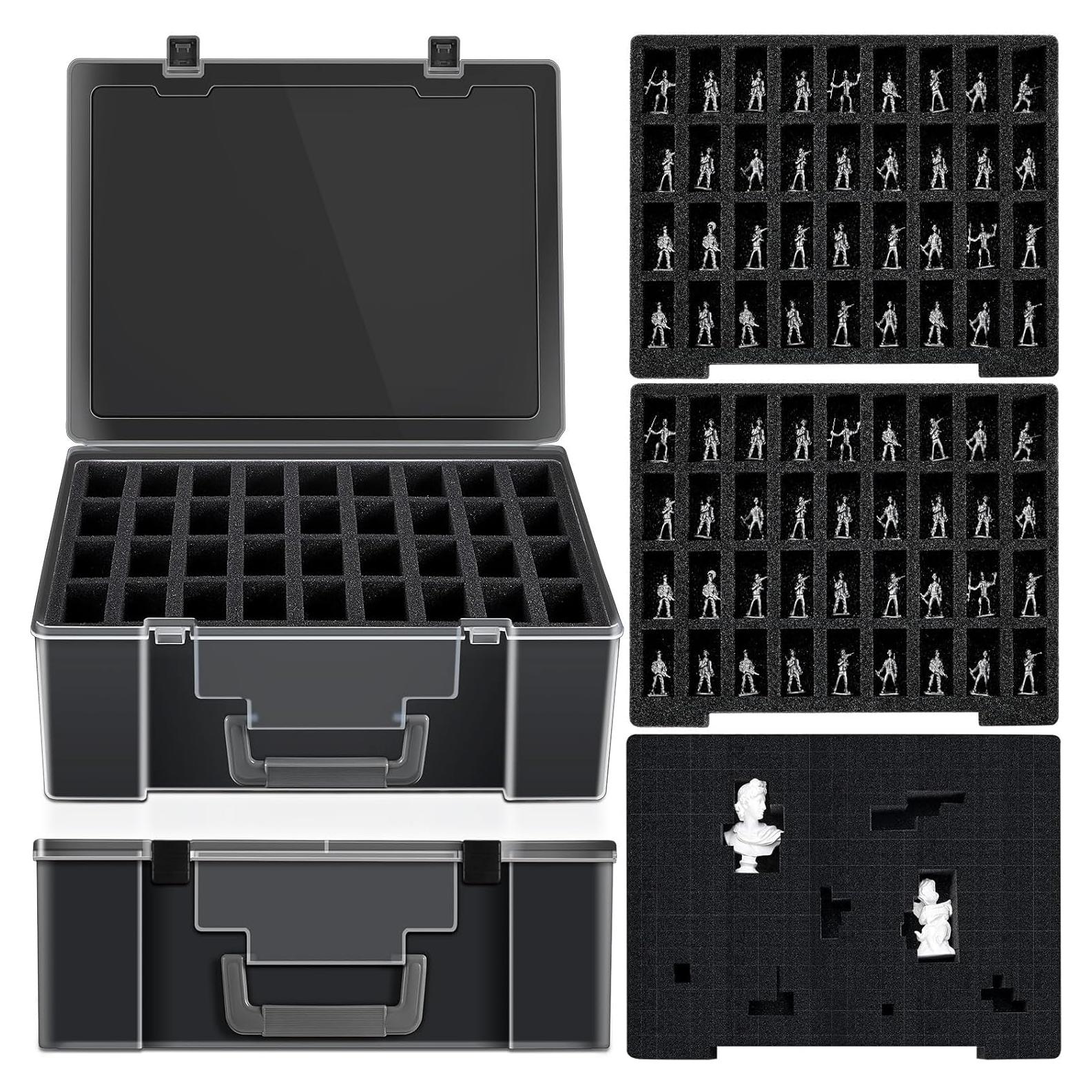 2 Pzs Estuche Almacenamiento Miniaturas Menkxi Negro 72 Ranuras