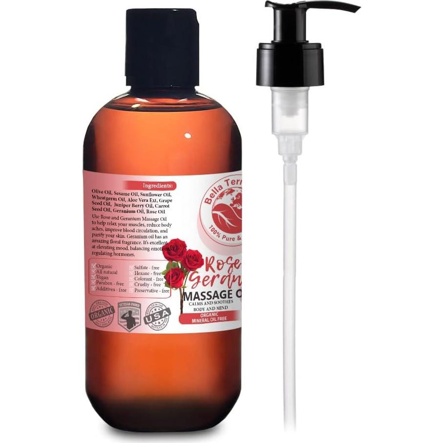 Aceite de Masaje Rosa y Geranio Bella Terra 226 g Sin Mineral