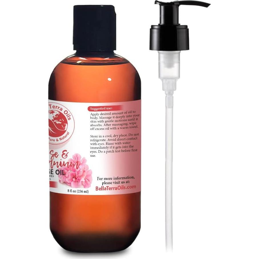 Aceite de Masaje Rosa y Geranio Bella Terra 226 g Sin Mineral