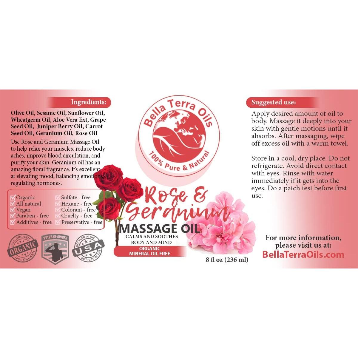 Aceite de Masaje Rosa y Geranio Bella Terra 226 g Sin Mineral