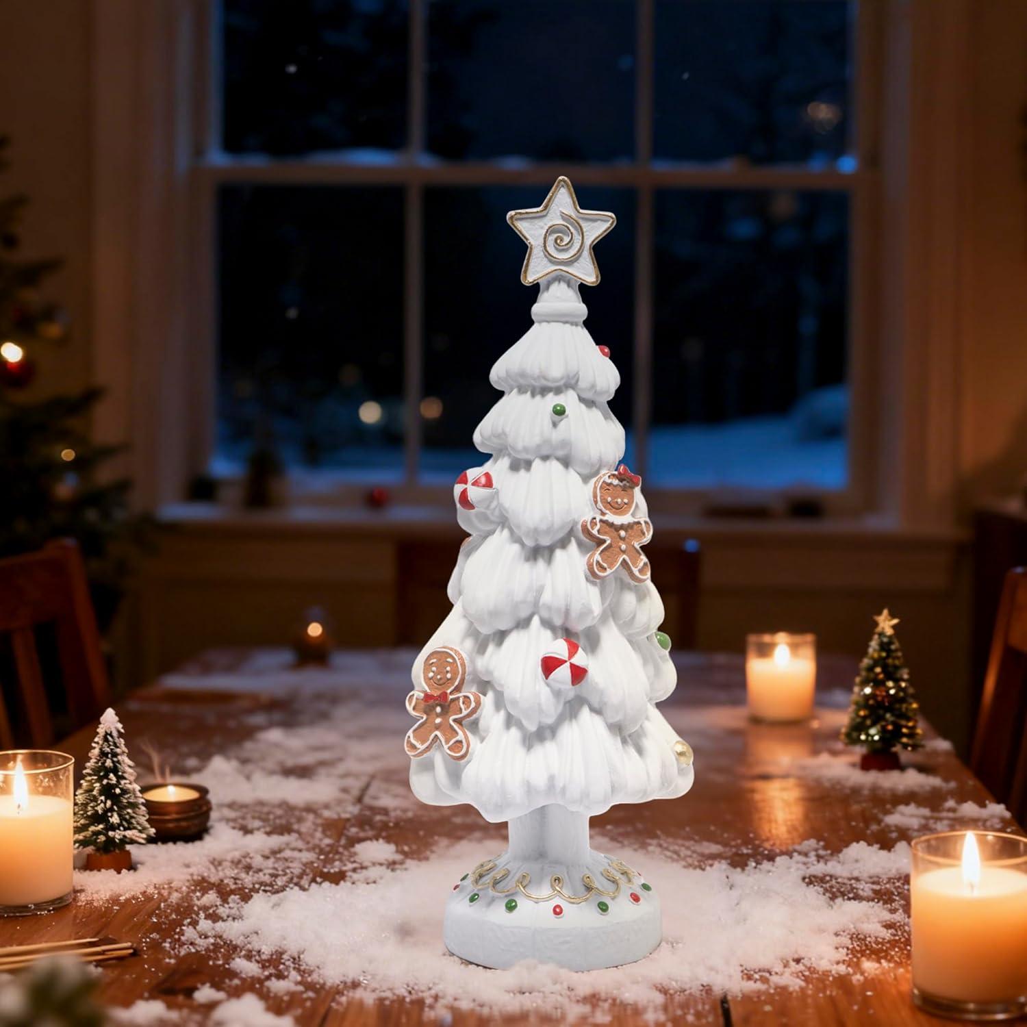 Figurita de Árbol de Navidad Hodao - Resina Blanca Pintada a Mano