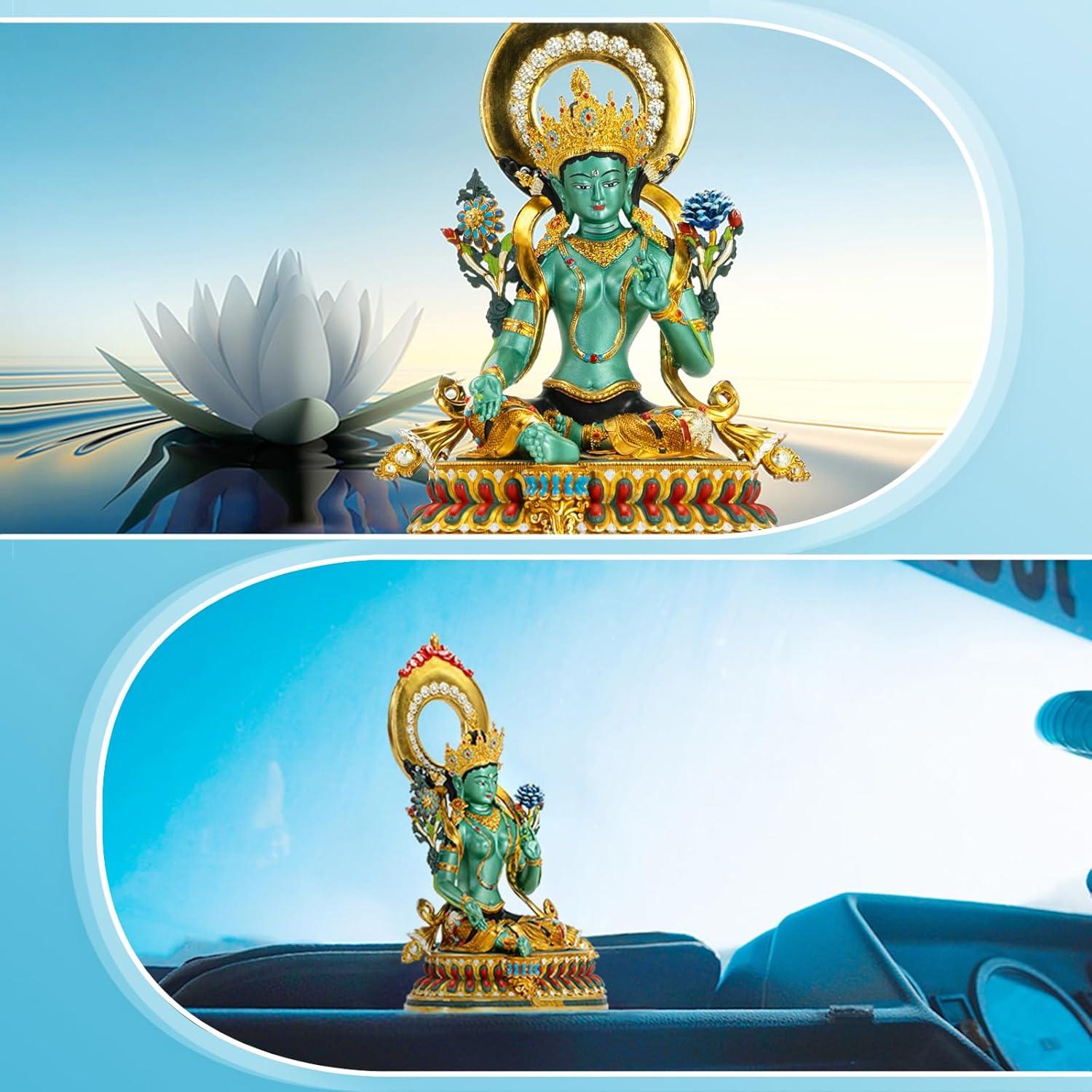 Estatua de Buda Green Tara AksharaPadma 14 cm Cobre Pintada a Mano