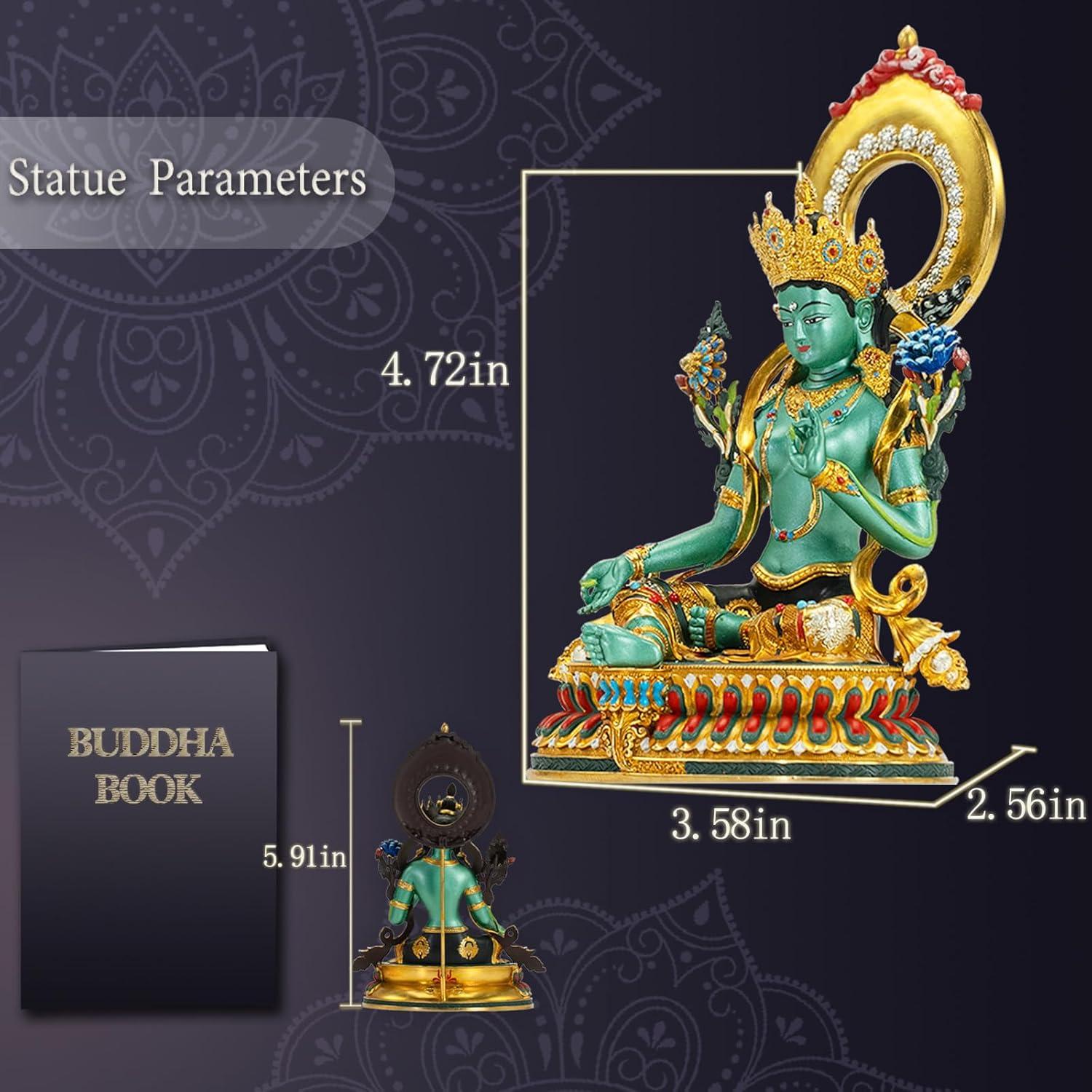 Estatua de Buda Green Tara AksharaPadma 14 cm Cobre Pintada a Mano