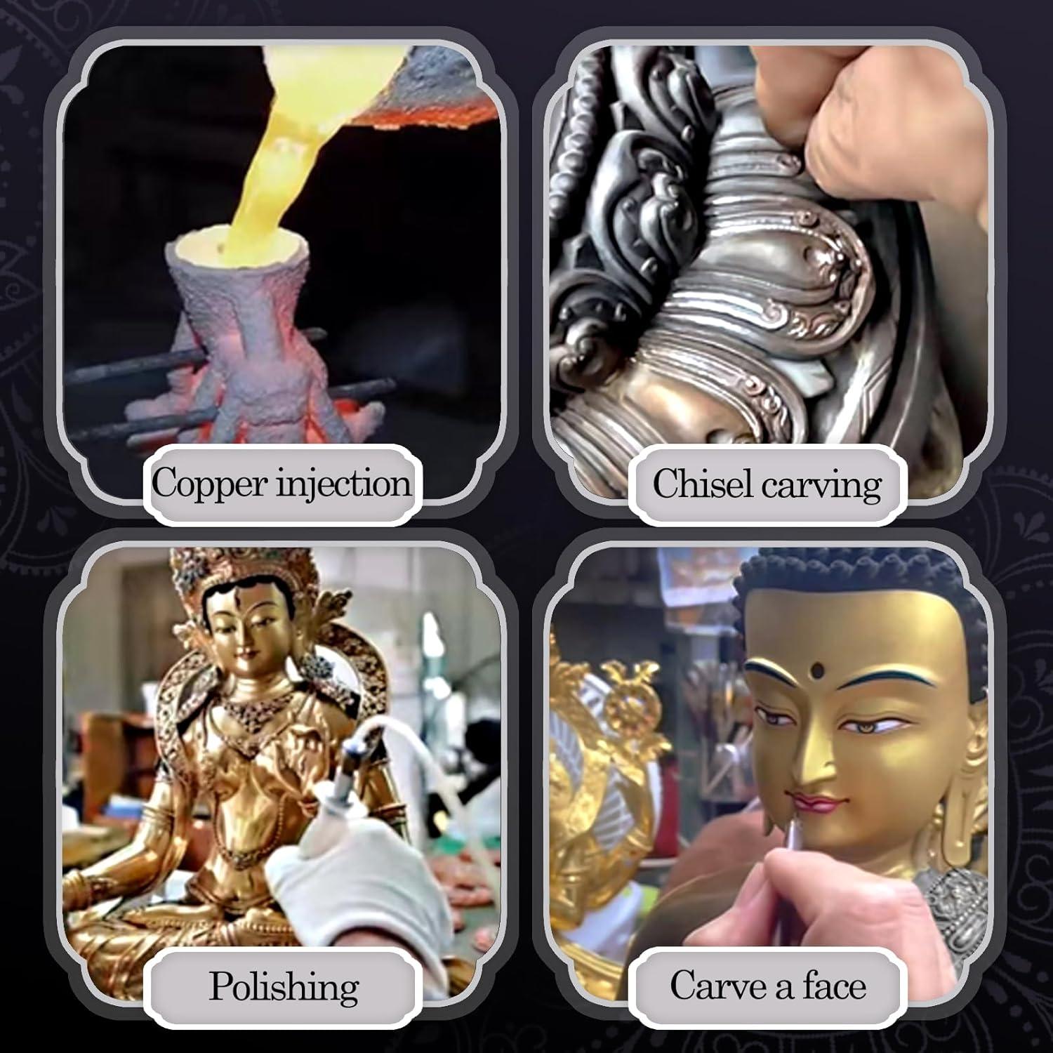 Estatua de Buda Green Tara AksharaPadma 14 cm Cobre Pintada a Mano