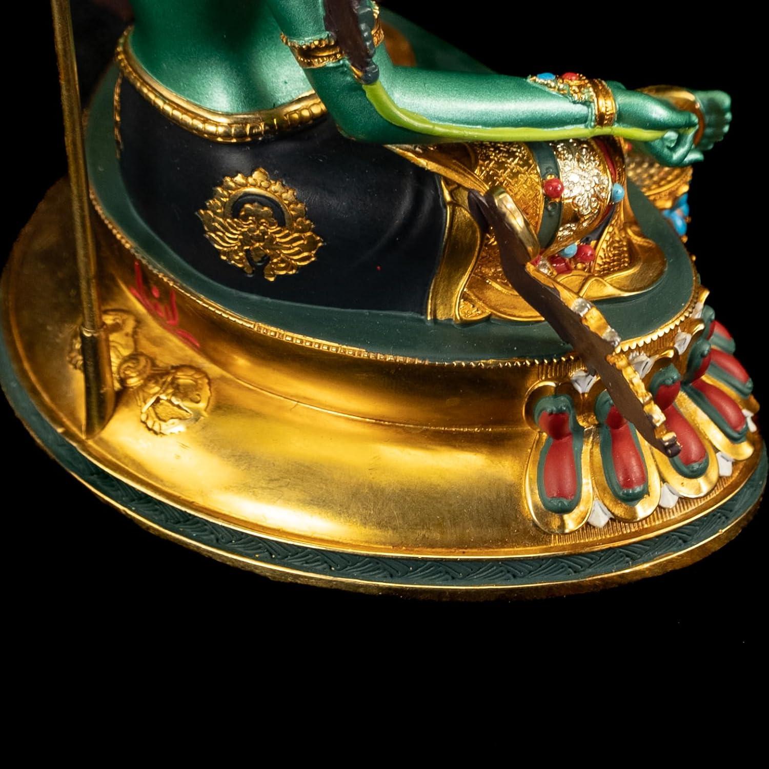 Estatua de Buda Green Tara AksharaPadma 14 cm Cobre Pintada a Mano