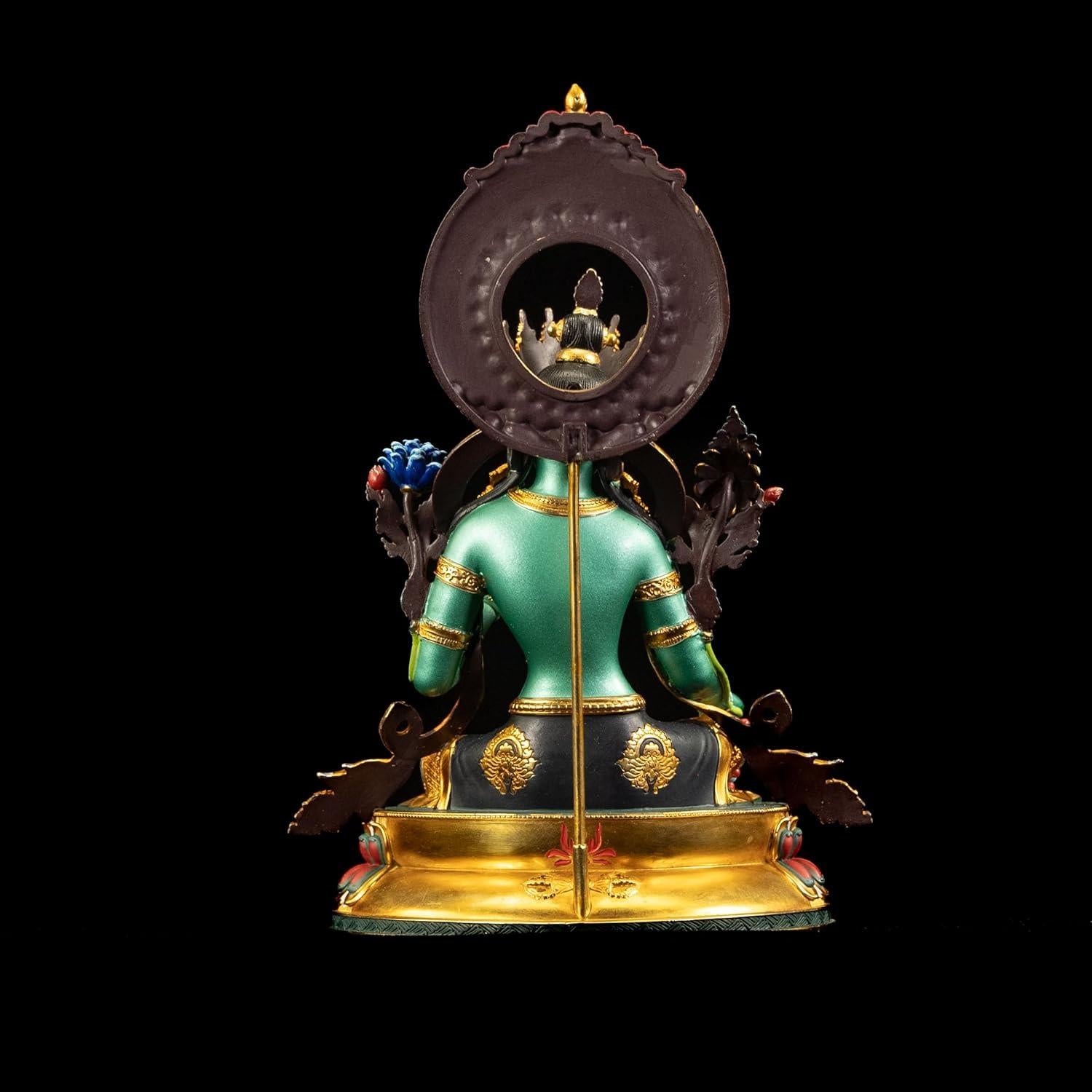 Estatua de Buda Green Tara AksharaPadma 14 cm Cobre Pintada a Mano