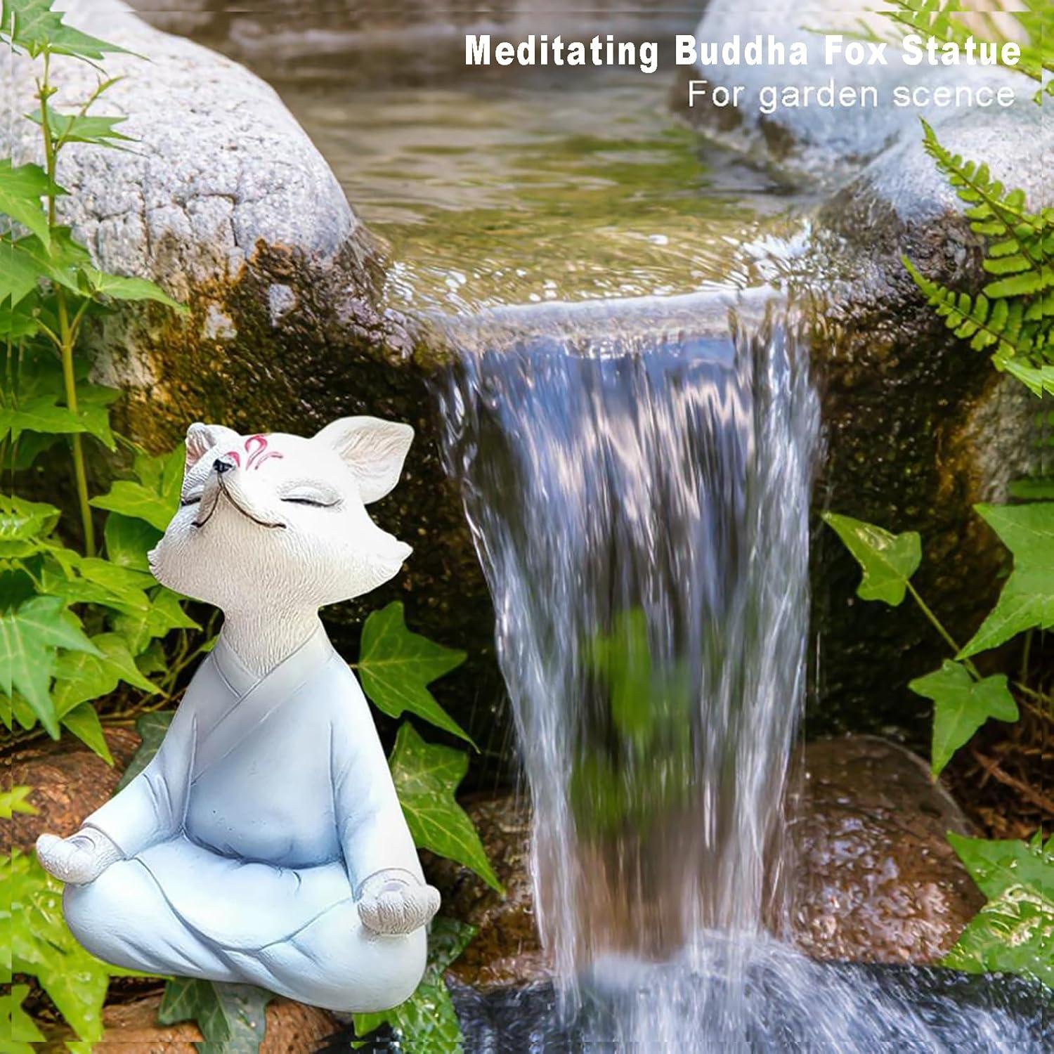 Estatua Zorro Buda Meditador Qifuyeah 12 cm Resina Blanca