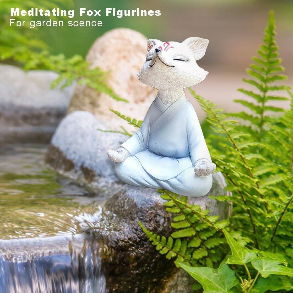 Estatua Zorro Buda Meditador Qifuyeah 12 cm Resina Blanca