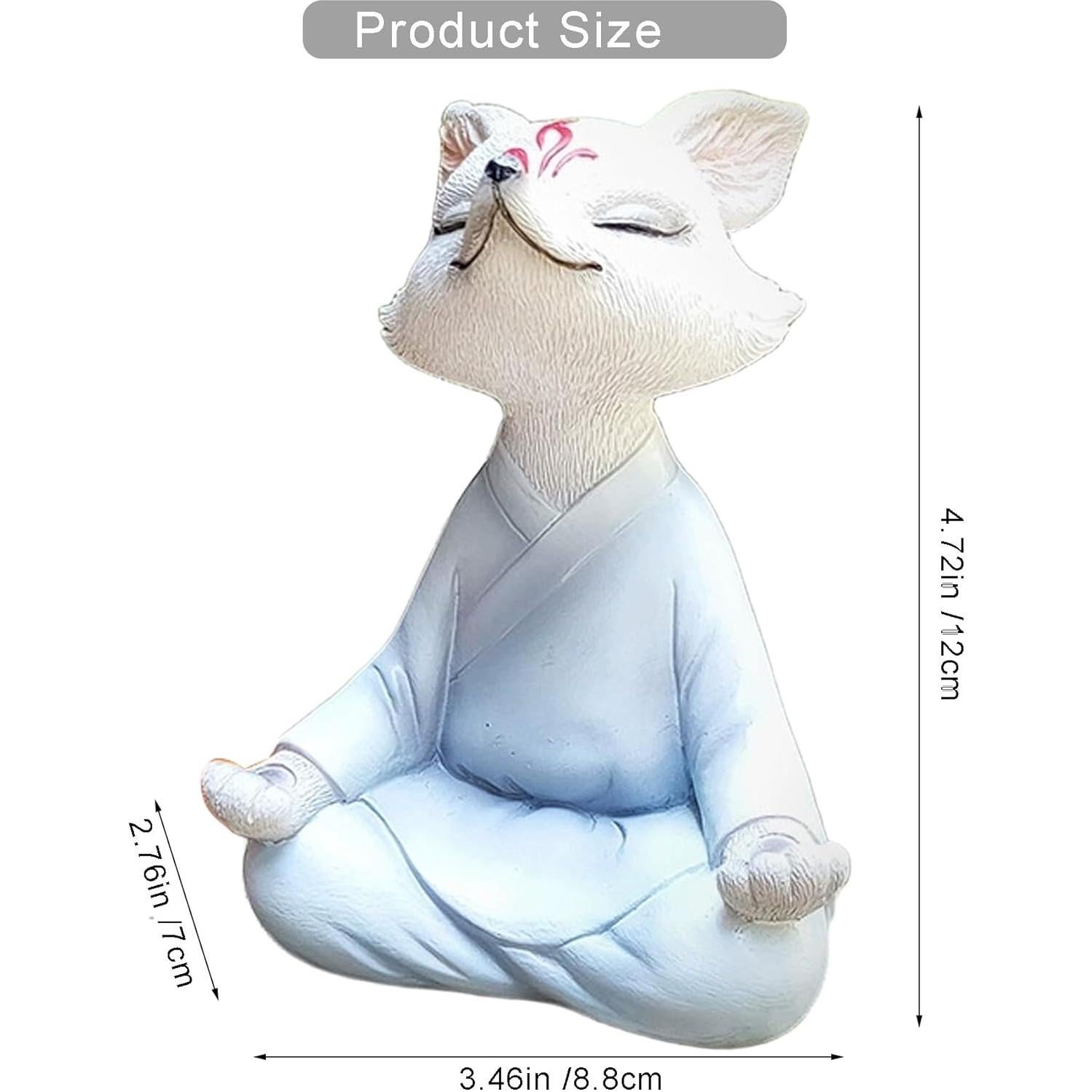 Estatua Zorro Buda Meditador Qifuyeah 12 cm Resina Blanca