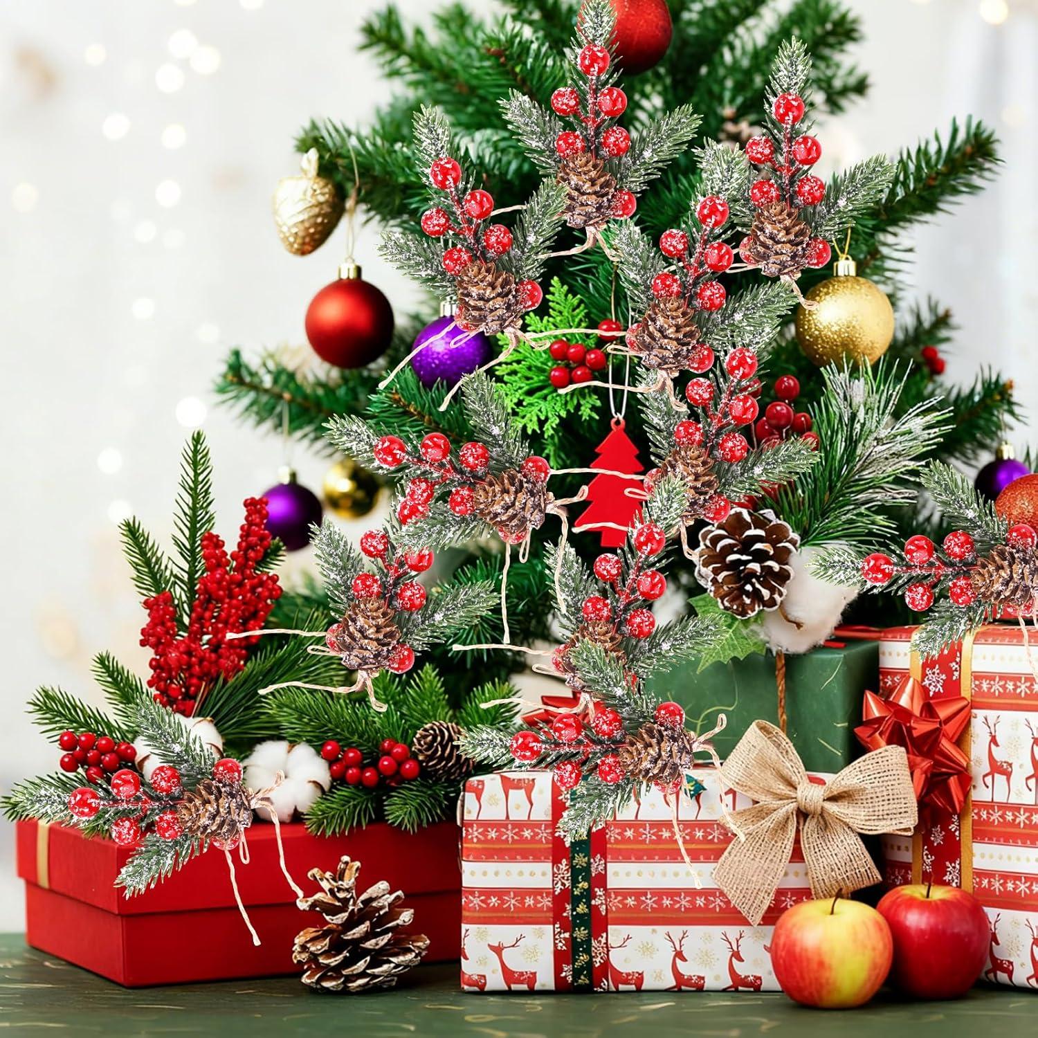 Ramas de Pino Perpetuo con Berries Rojas MEMOVAN 8pcs