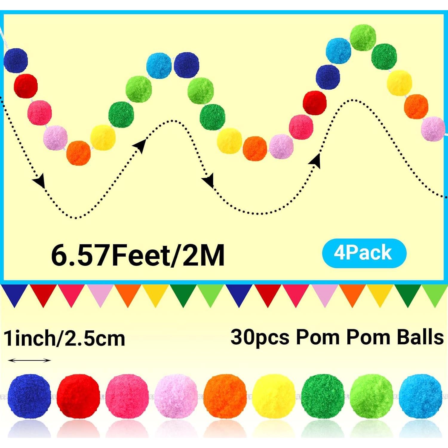 Guirnalda Pom Pom Colorida 4 Cuerdas 2m MARFOREVER Arcoíris