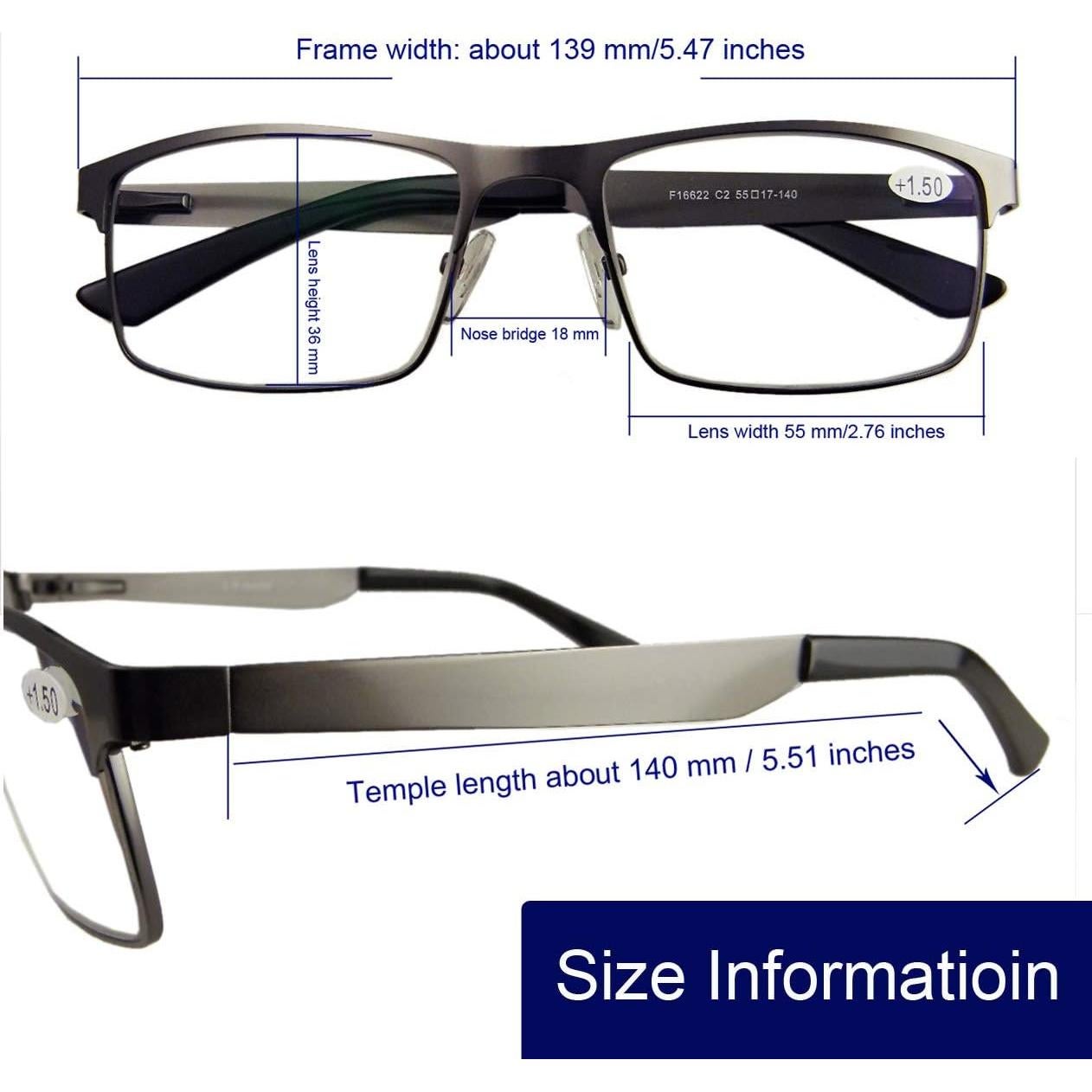 Gafas de lectura fotoquímicas UV 400 para hombres 55-17