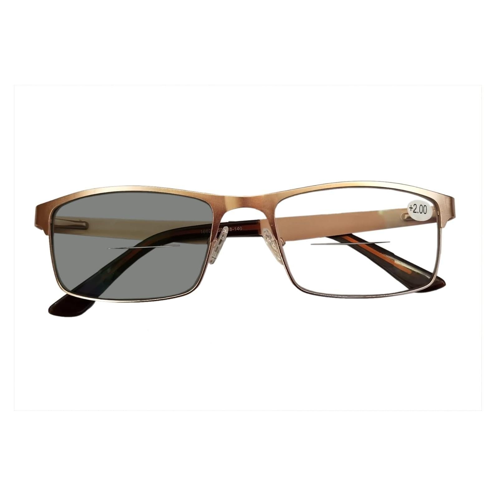 Men Photochromic Light-sensible Reading glasses Sun readers spring hinges 55-17 UV protection