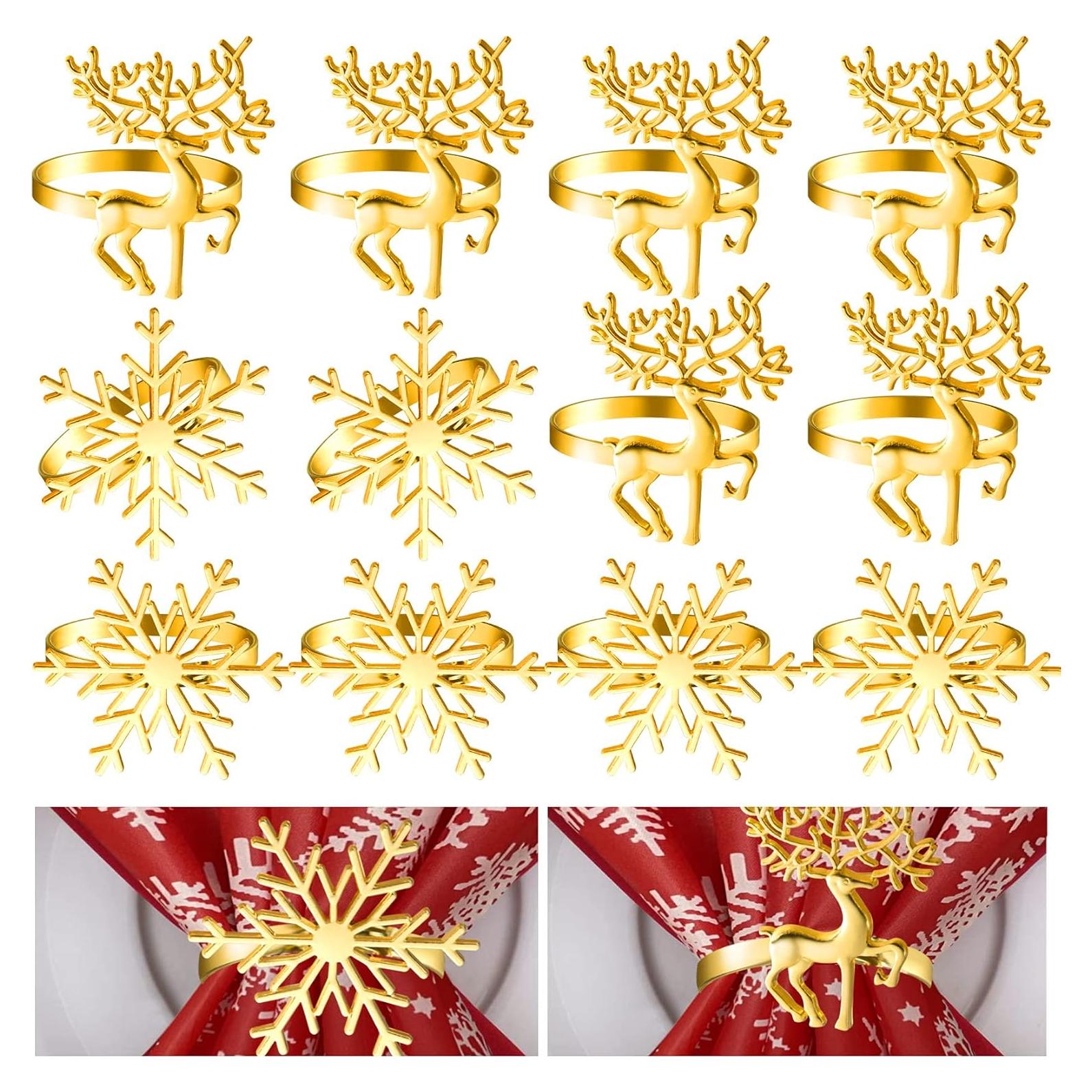 Anillos de Servilletas de Navidad ELECLAND 12 Pcs Oro