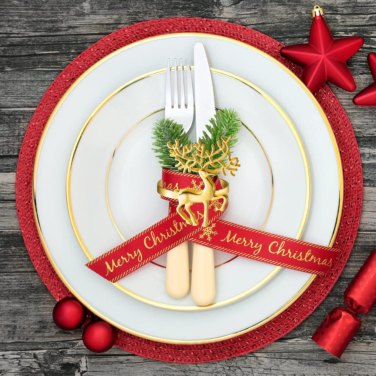 Anillos de Servilletas de Navidad ELECLAND 12 Pcs Oro