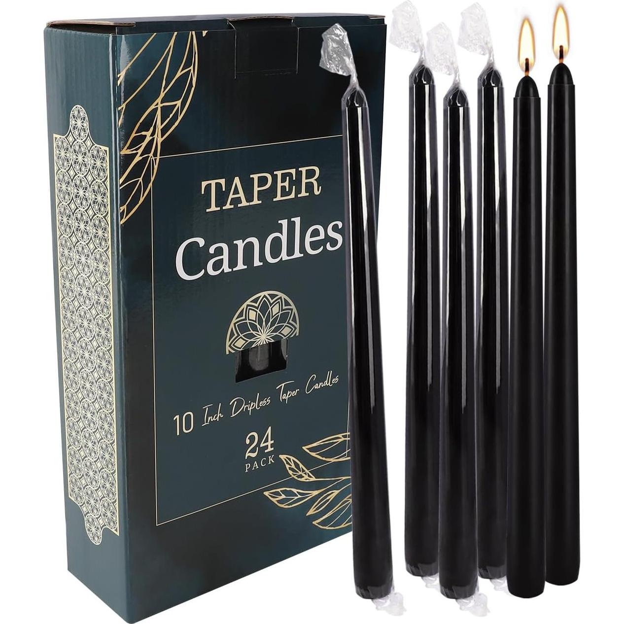 Velas Taper Negras Wfmolcand 10 Pulgadas Paquete de 24 Sin Goteos