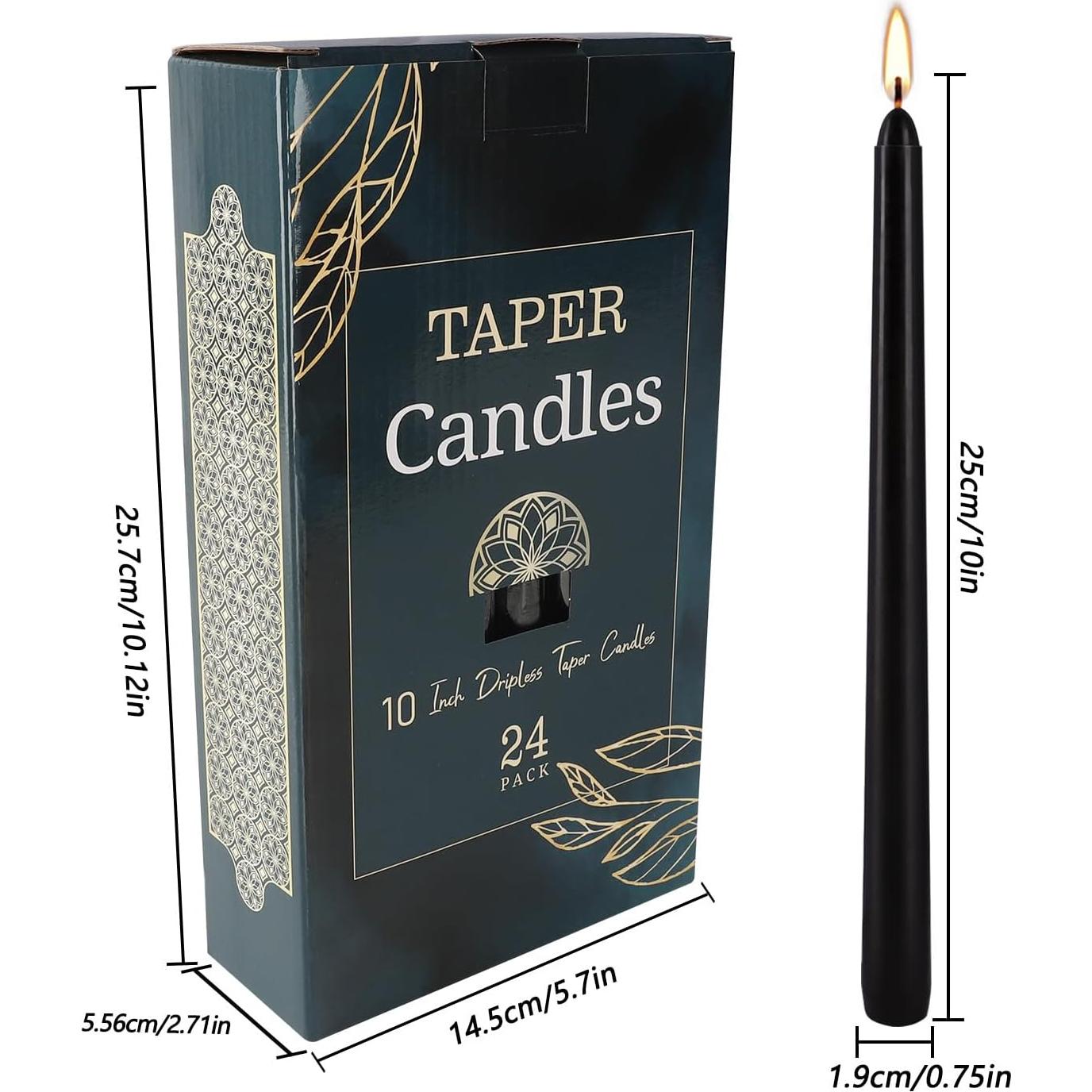 Velas Taper Negras Wfmolcand 10 Pulgadas Paquete de 24 Sin Goteos