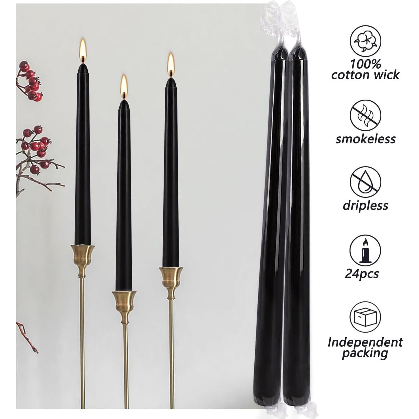 Velas Taper Negras Wfmolcand 10 Pulgadas Paquete de 24 Sin Goteos