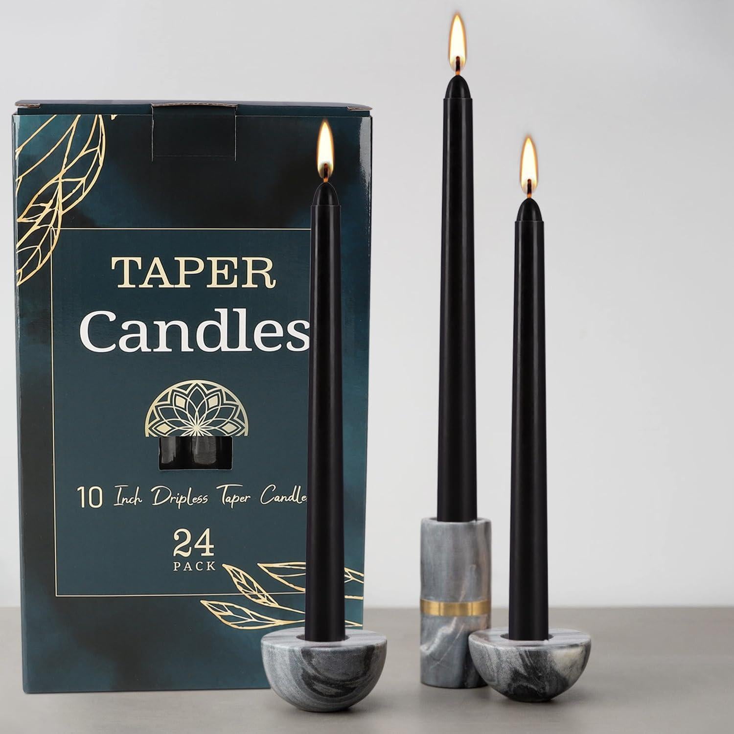 Velas Taper Negras Wfmolcand 10 Pulgadas Paquete de 24 Sin Goteos