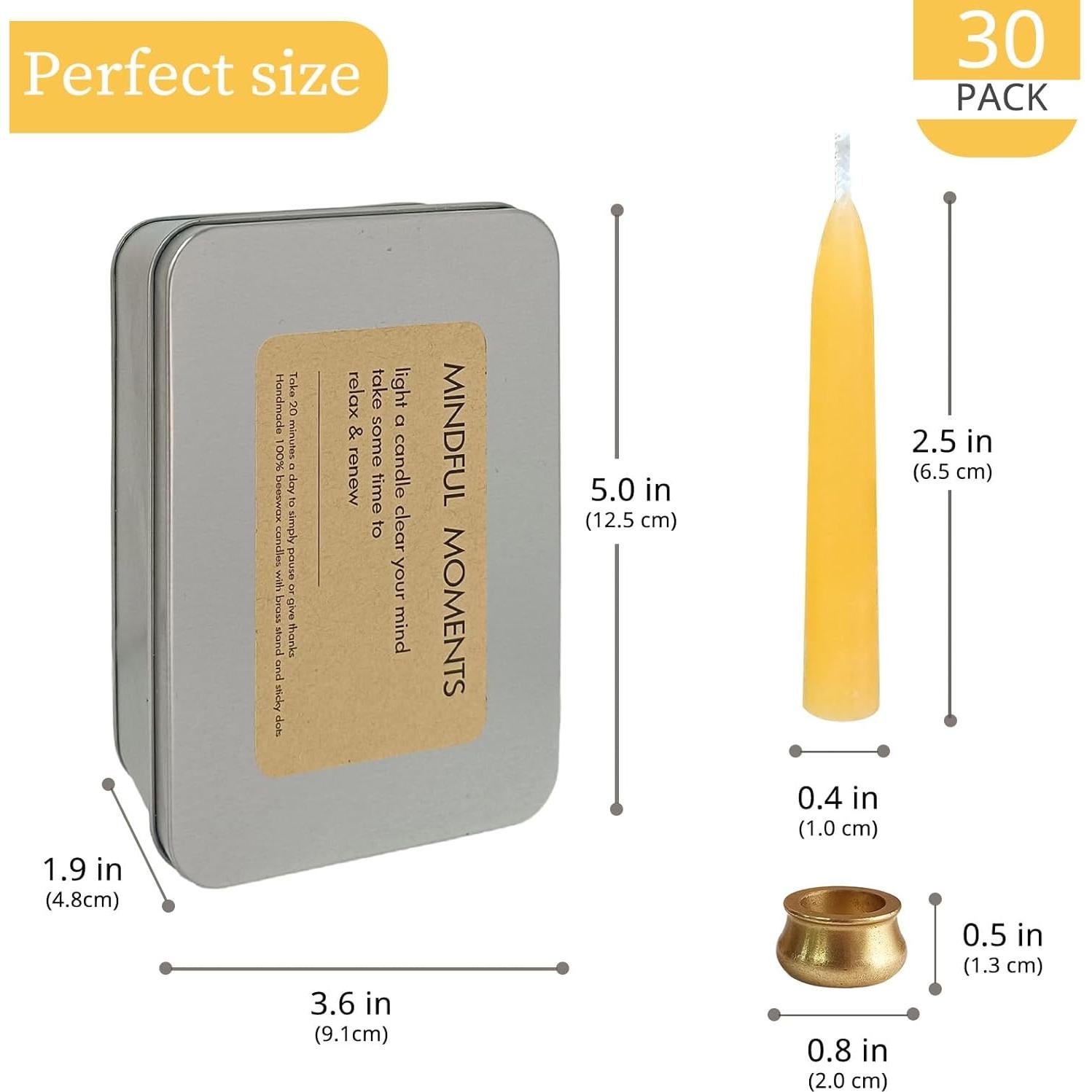 Juego de 30 Velas de Cera de Abeja para Meditación y Yoga