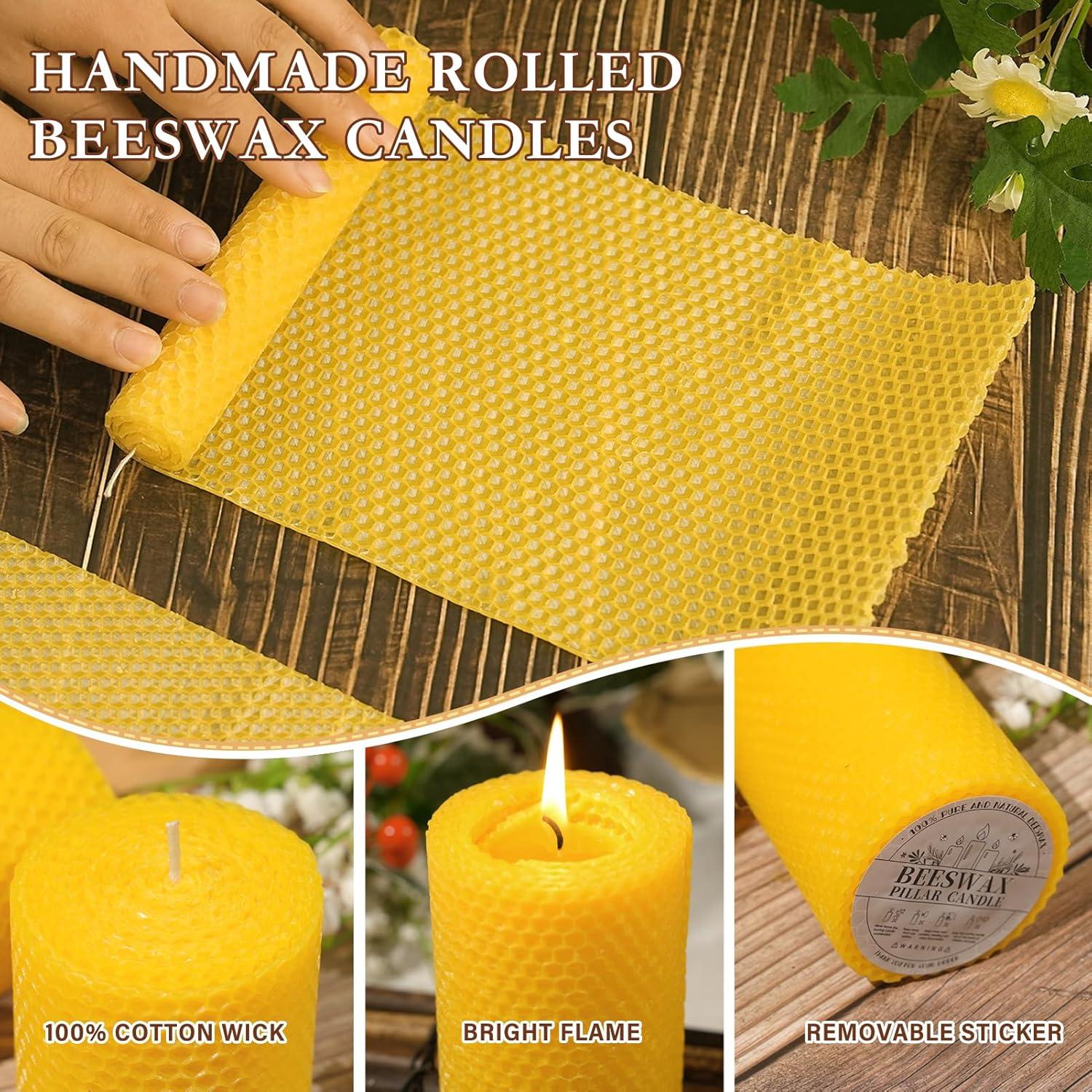 Juego de 3 Velas de Cera de Abeja Natural 100% Pura - 100 Horas