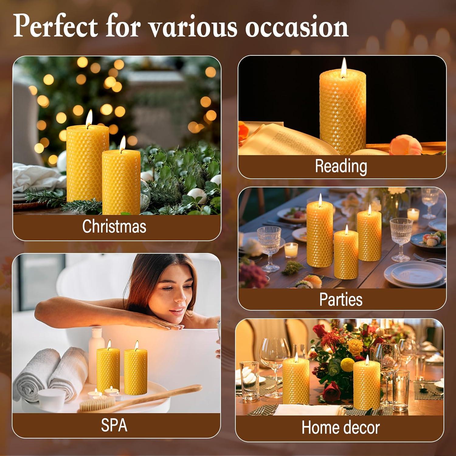 Juego de 3 Velas de Cera de Abeja Natural 100% Pura - 100 Horas