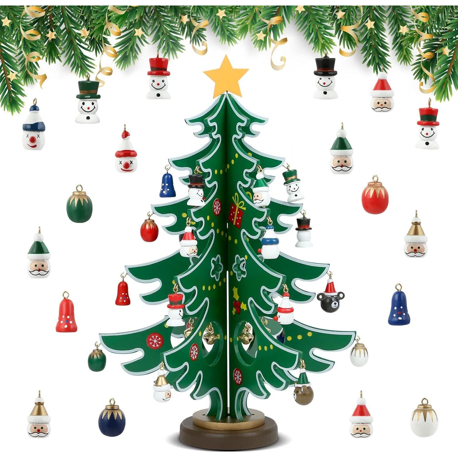 Calendario de Adviento LIHAO de Madera con 24 Adornos Navideños