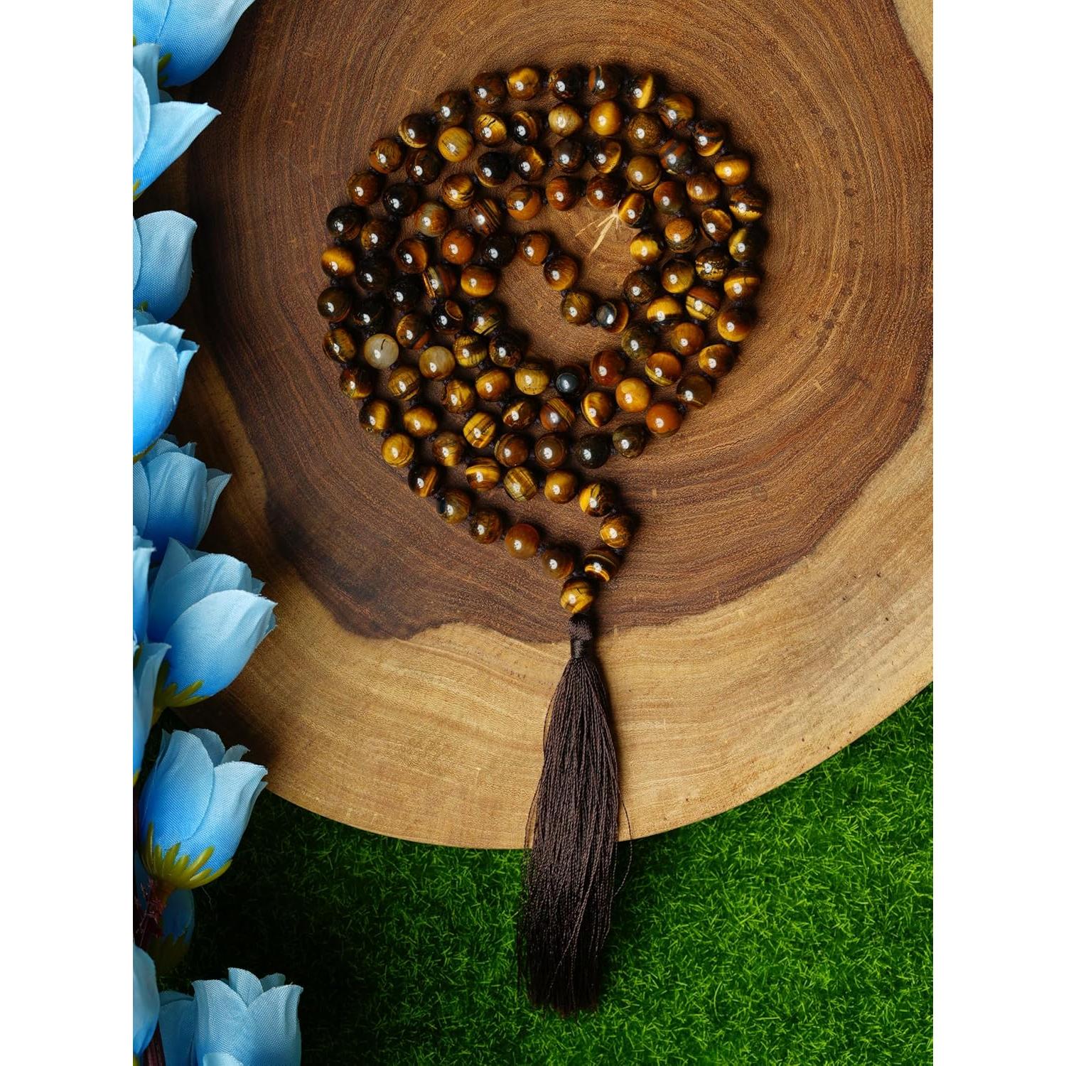 Collar Japa Mala Ojo de Tigre Amarillo RIYAURA 108 Cuentas