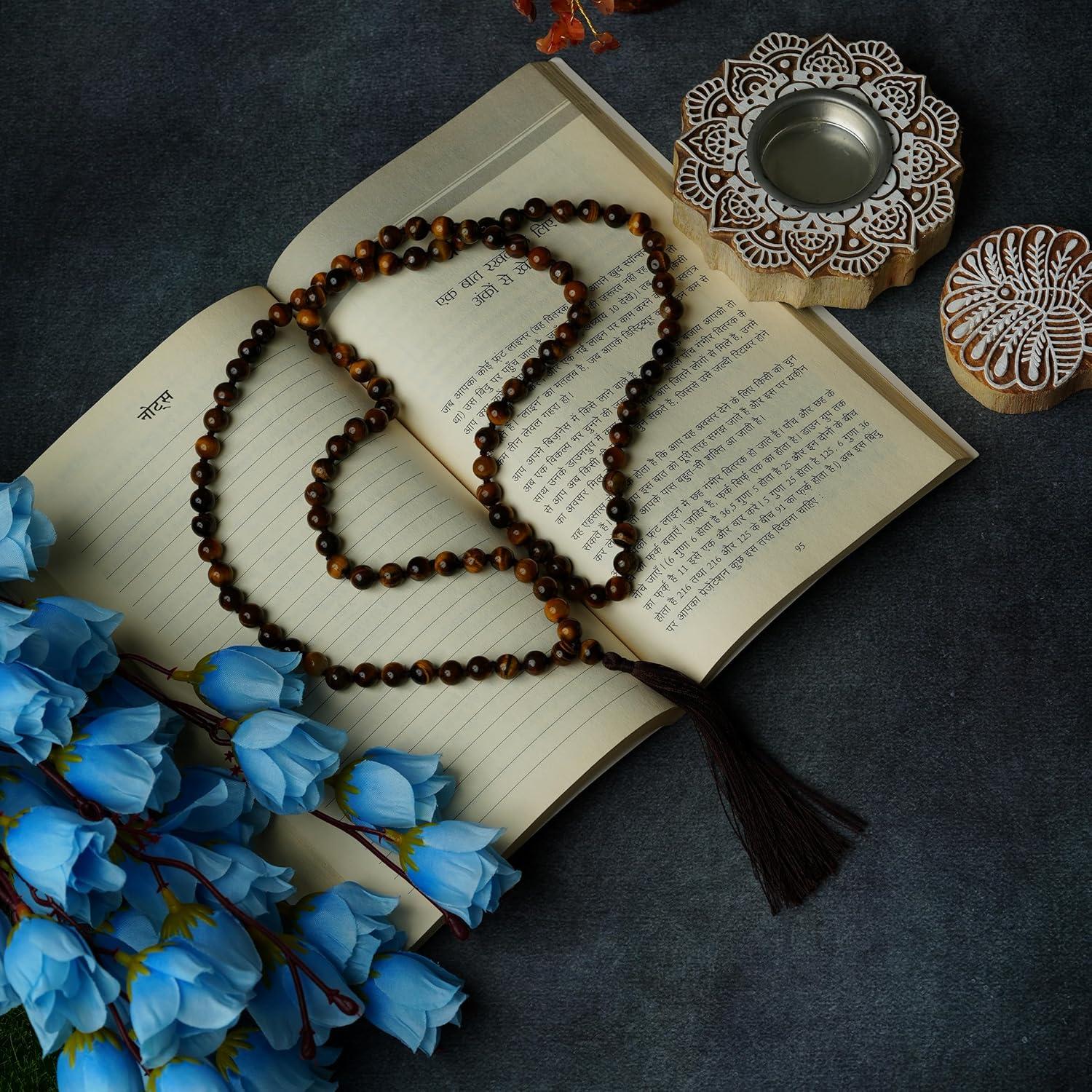 Collar Japa Mala Ojo de Tigre Amarillo RIYAURA 108 Cuentas