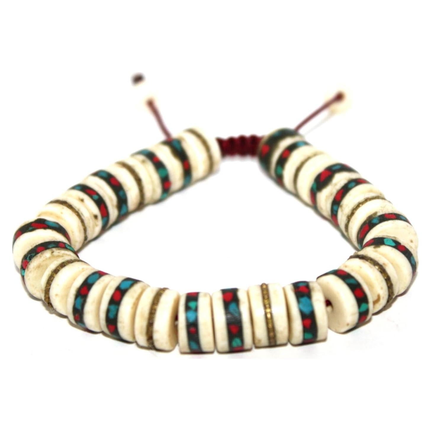 Mala de Meditación de Hueso de Yak Goldenlines con Coral y Turquesa