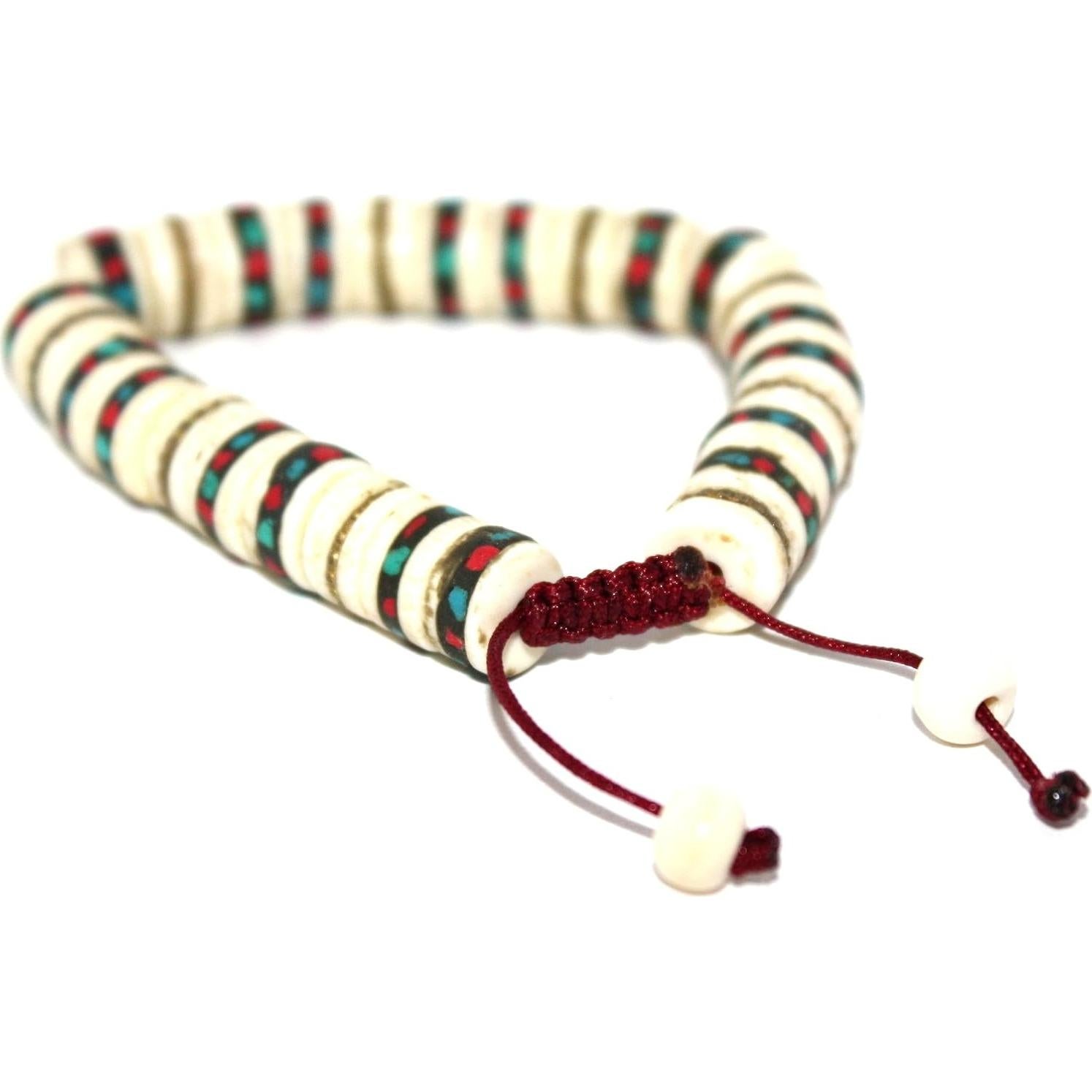 Mala de Meditación de Hueso de Yak Goldenlines con Coral y Turquesa