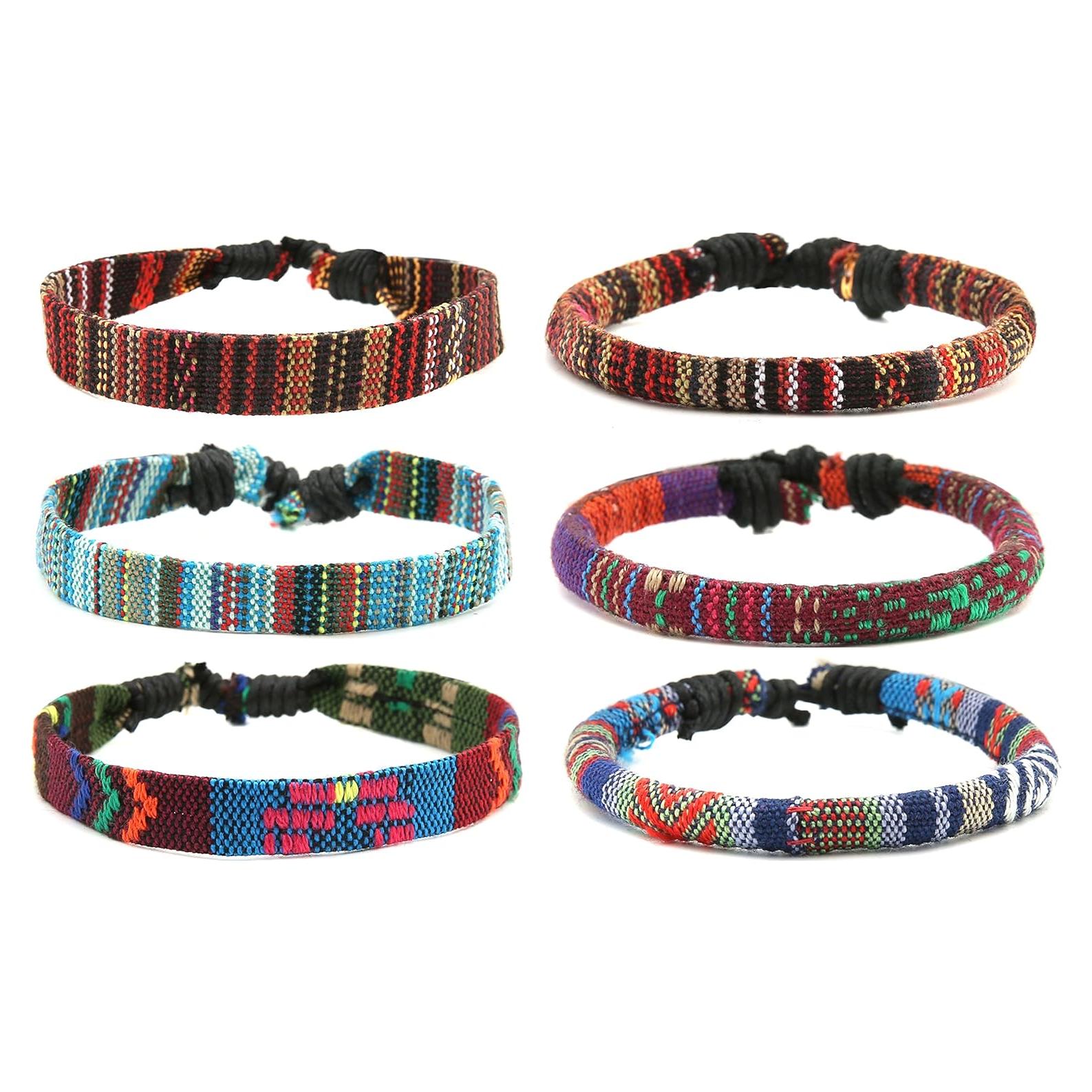 Pulseras Envueltas HZMAN - Mezcla 6 Cuerdas de Cáñamo Ajustables