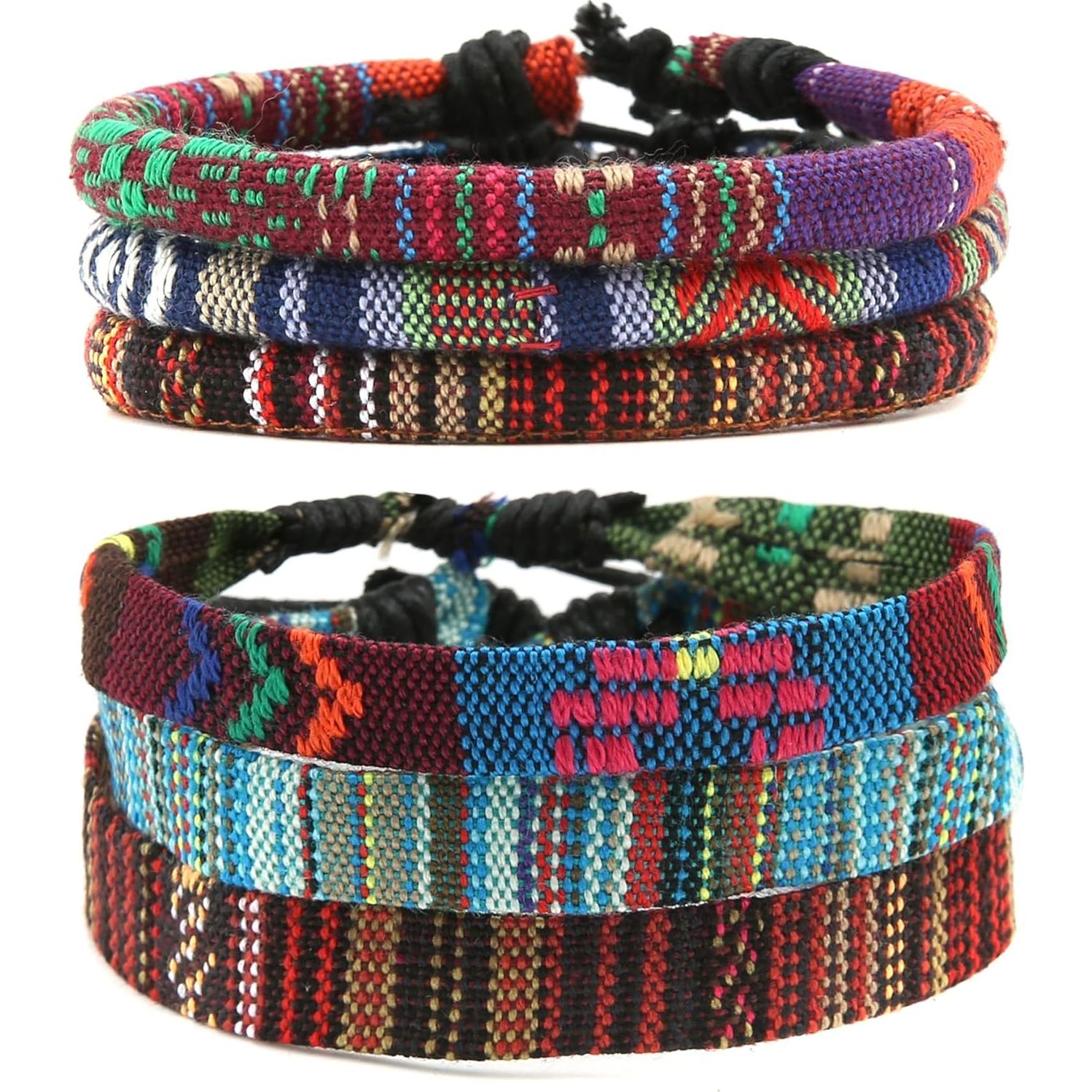 Pulseras Envueltas HZMAN - Mezcla 6 Cuerdas de Cáñamo Ajustables