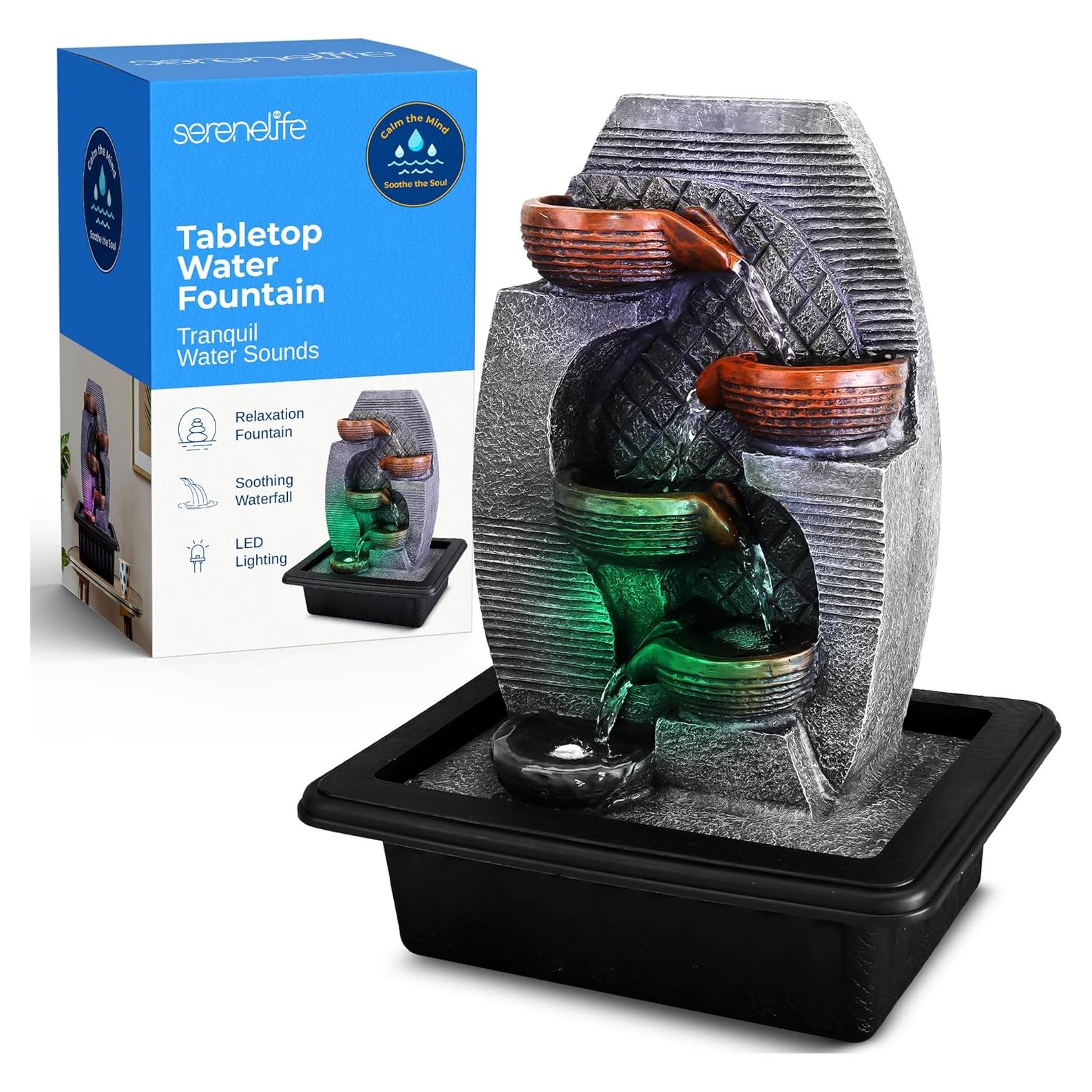 Fuente de Agua de Mesa SereneLife 39.9 cm con Bomba Automática