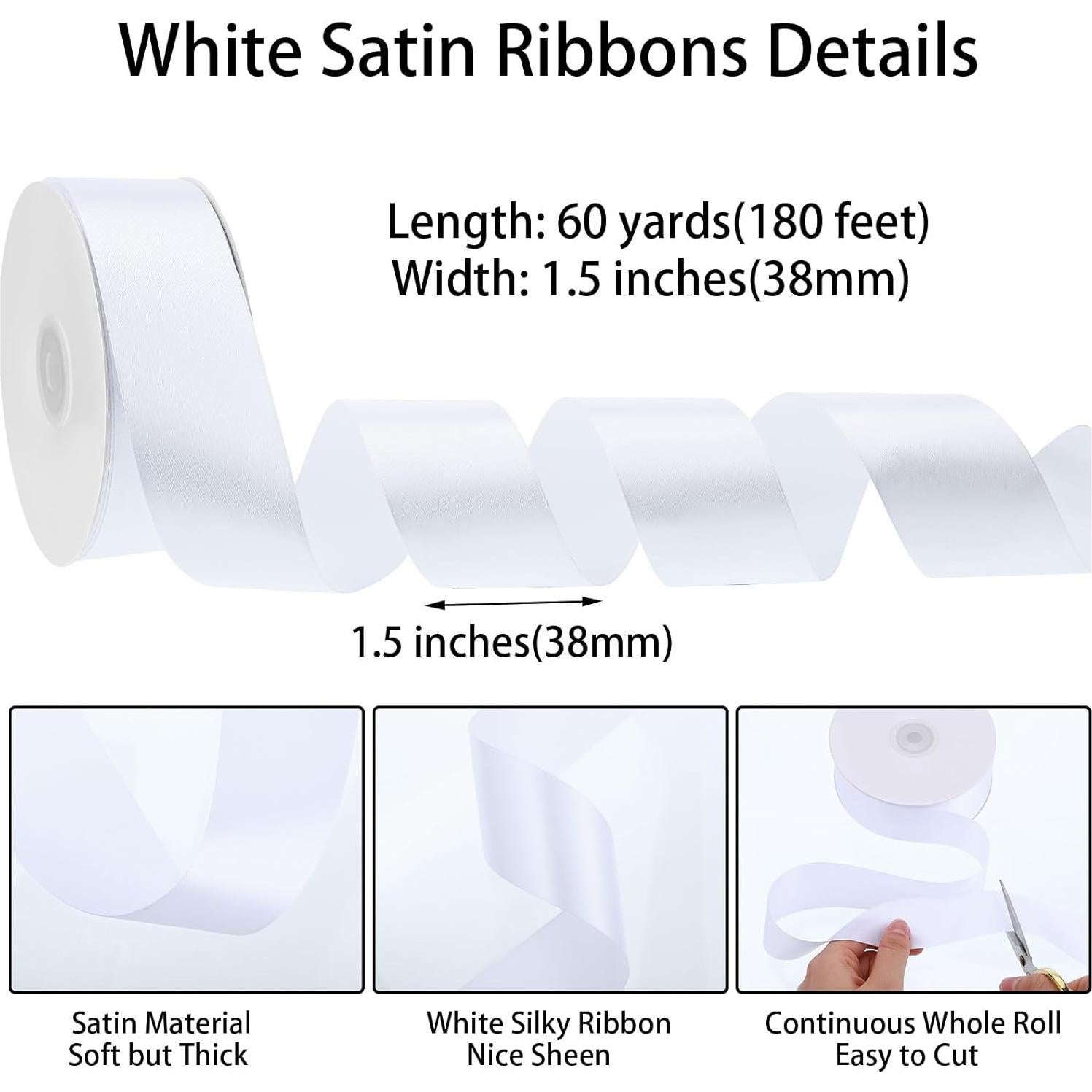 Cinta de Satén Blanca 1.5" x 60 Yards Worric para Decoración