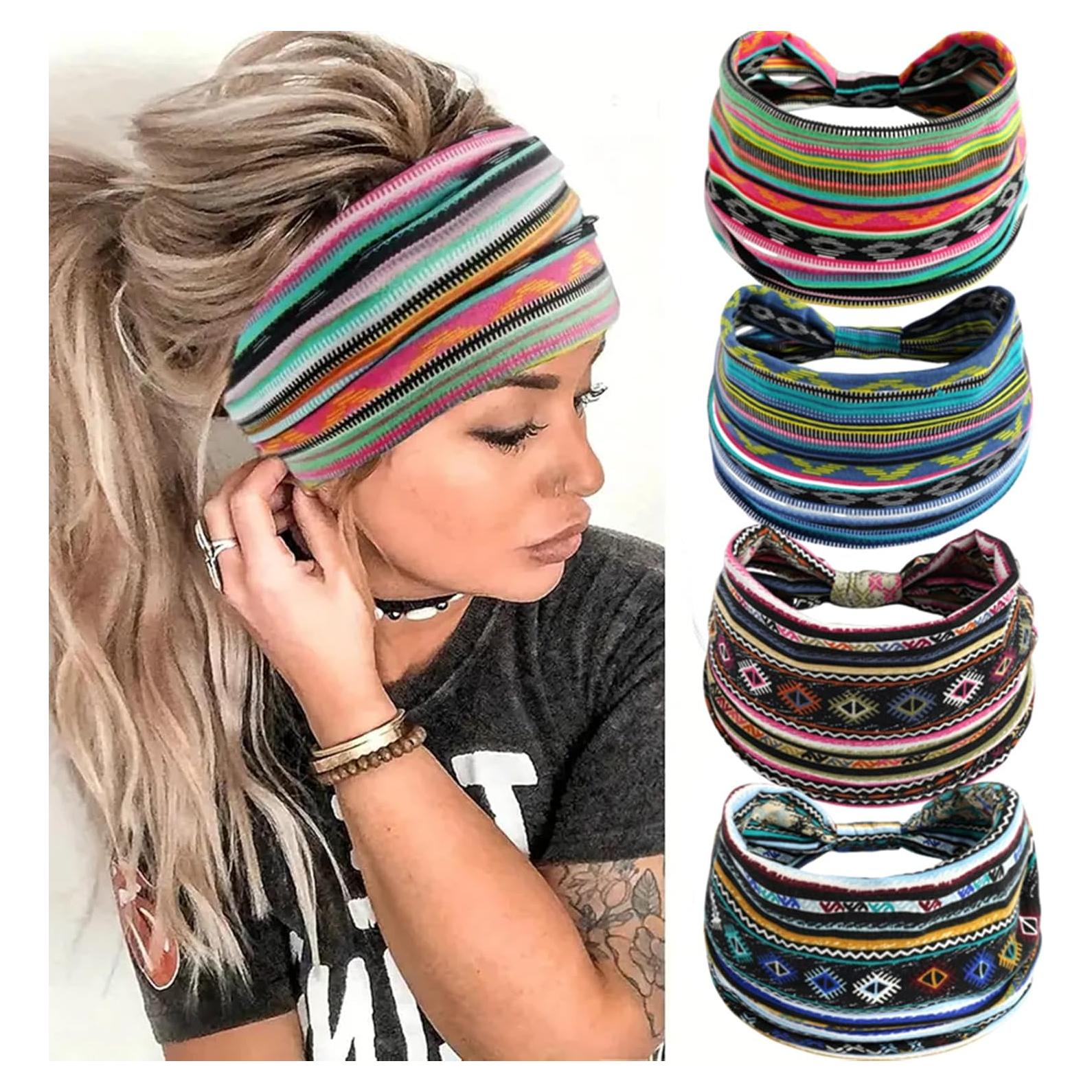 Diademas Boho YUANYE Set de 4 Elásticas Anchas para Mujer