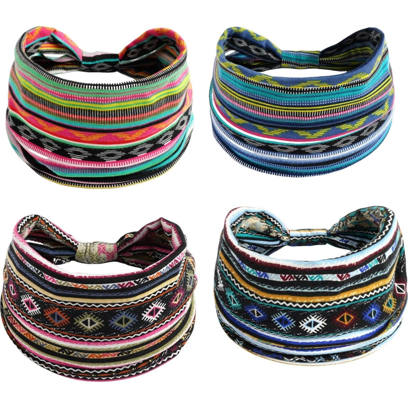 Diademas Boho YUANYE Set de 4 Elásticas Anchas para Mujer