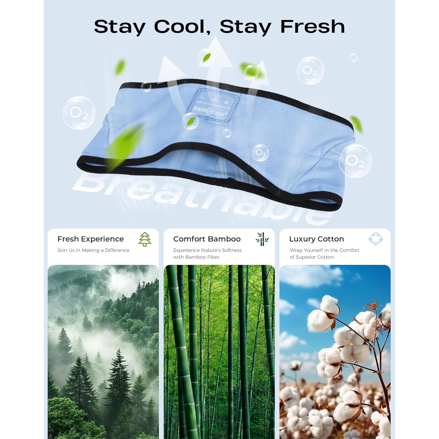 Auriculares Inalámbricos MUSICOZY Banda de Algodón de Bambú Azul