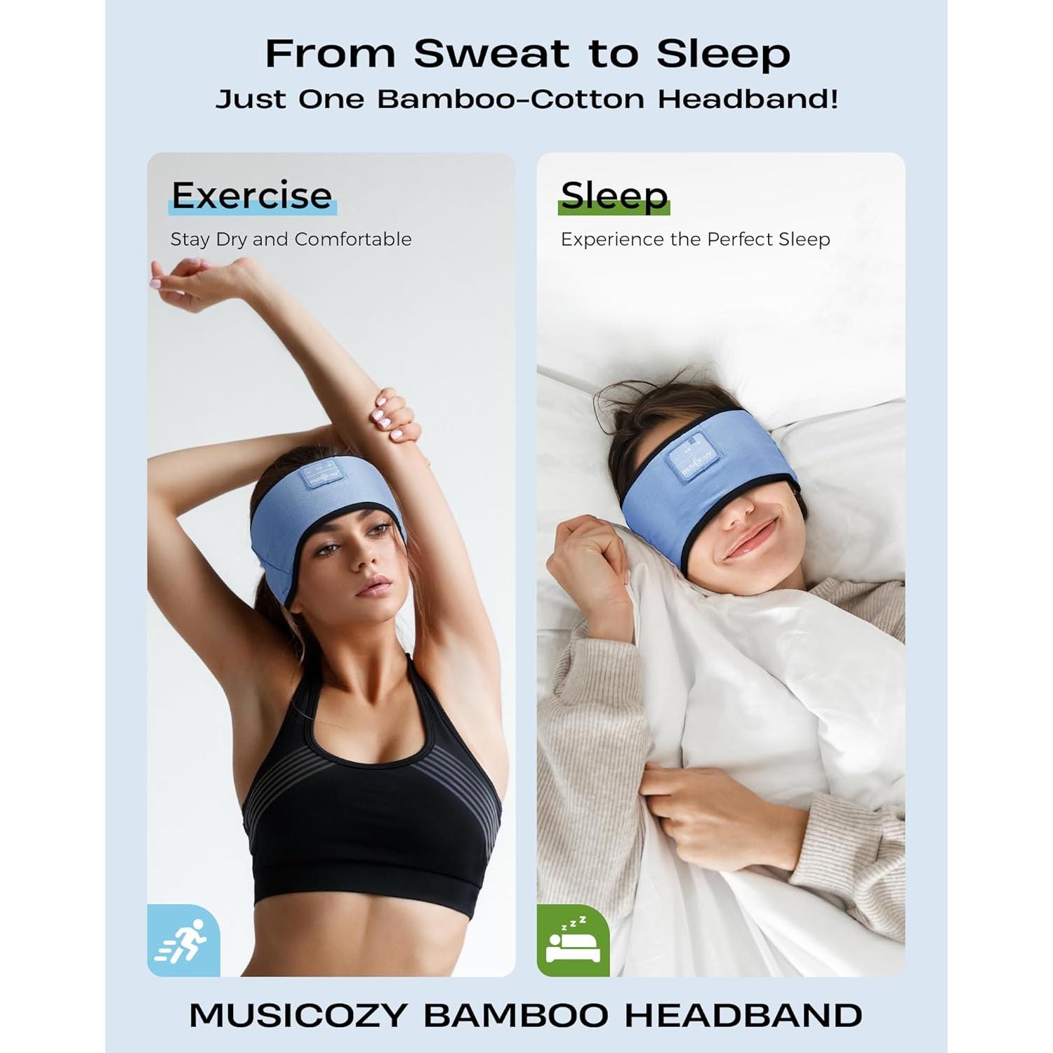 Auriculares Inalámbricos MUSICOZY Banda de Algodón de Bambú Azul