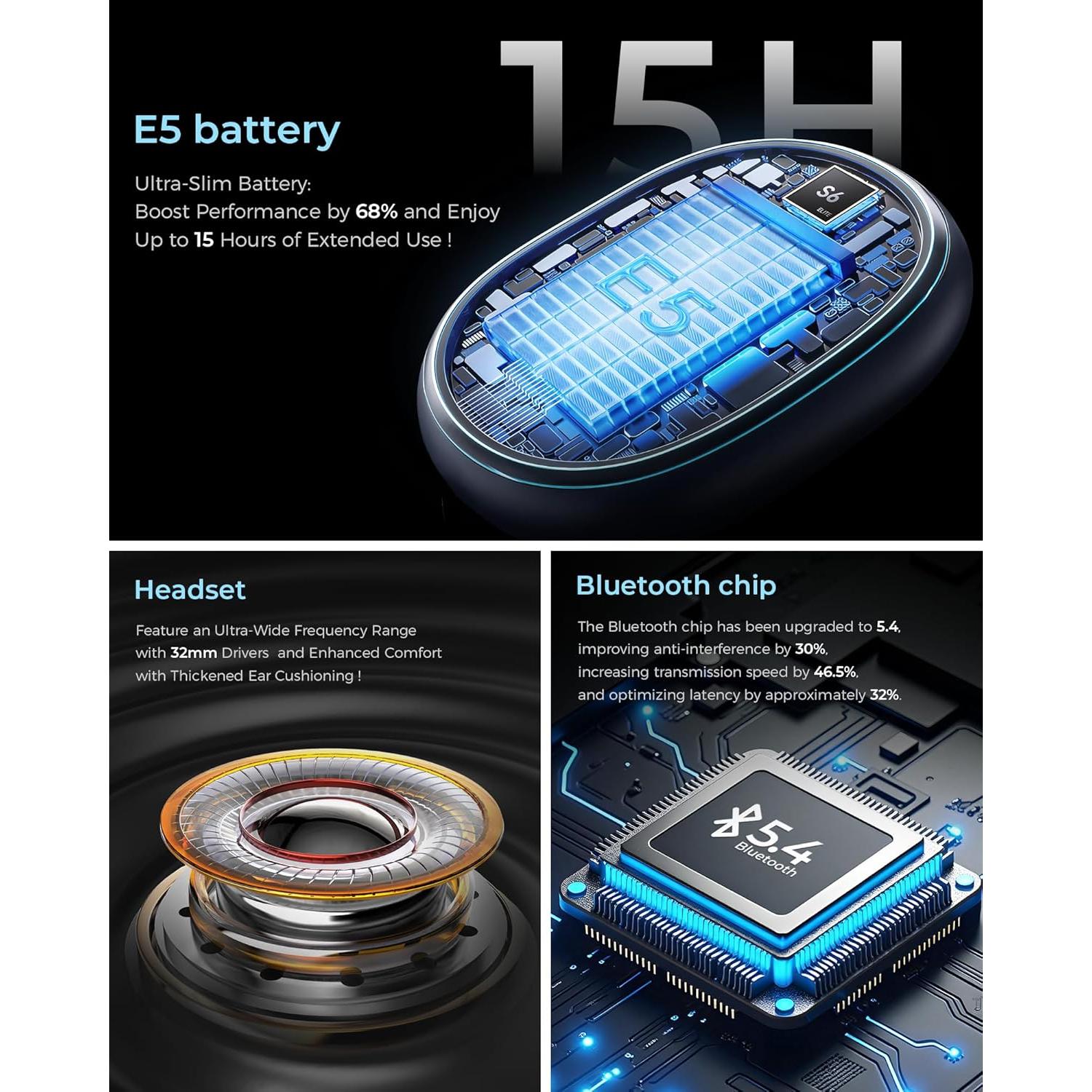 Auriculares Inalámbricos MUSICOZY Banda de Algodón de Bambú Azul