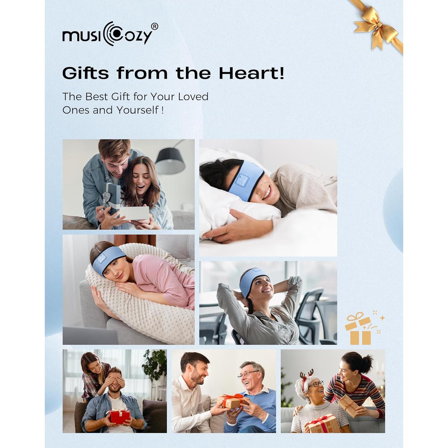 Auriculares Inalámbricos MUSICOZY Banda de Algodón de Bambú Azul