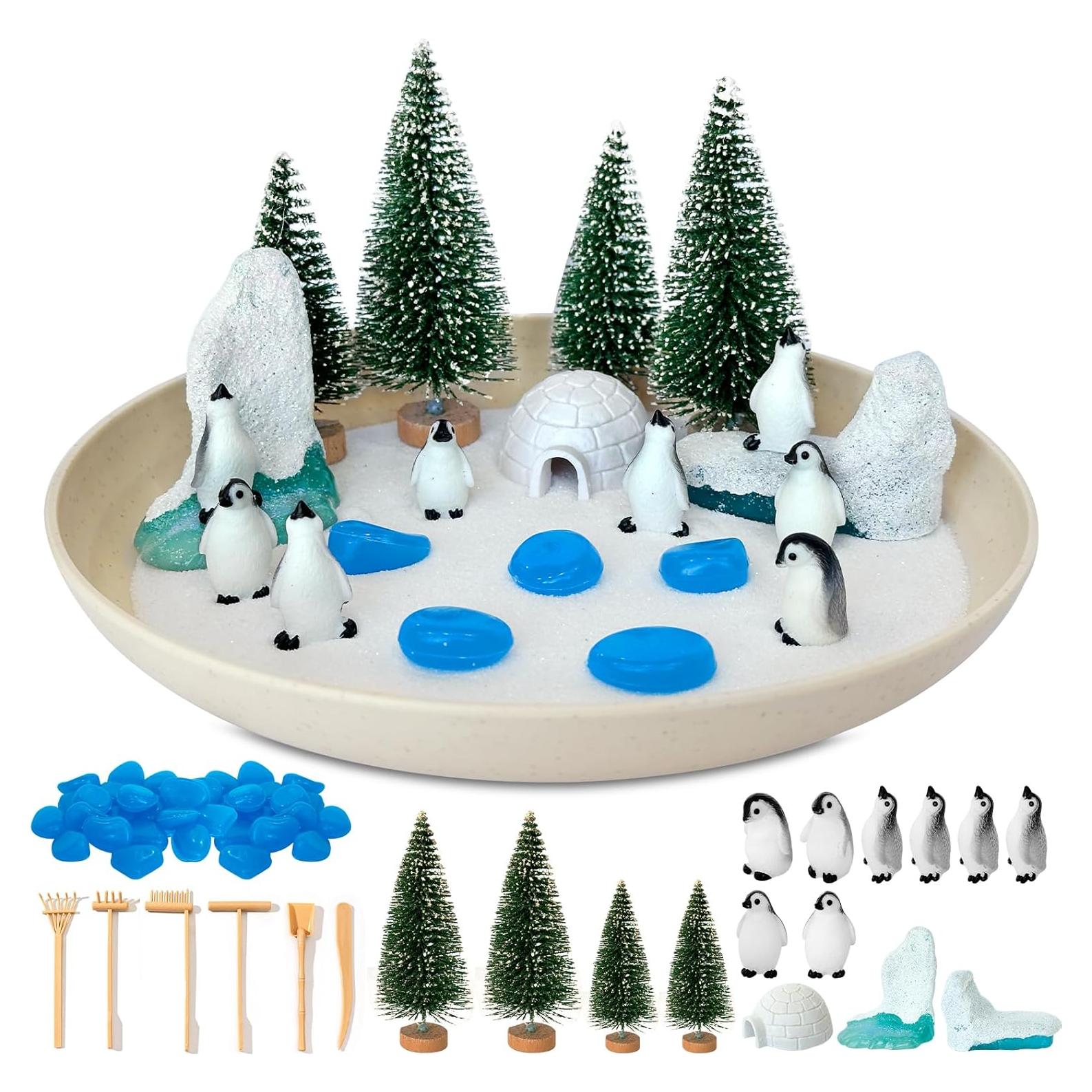 Kit Jardín Zen Mini Pingüino Yoloodayy - 44 Piezas Decorativas