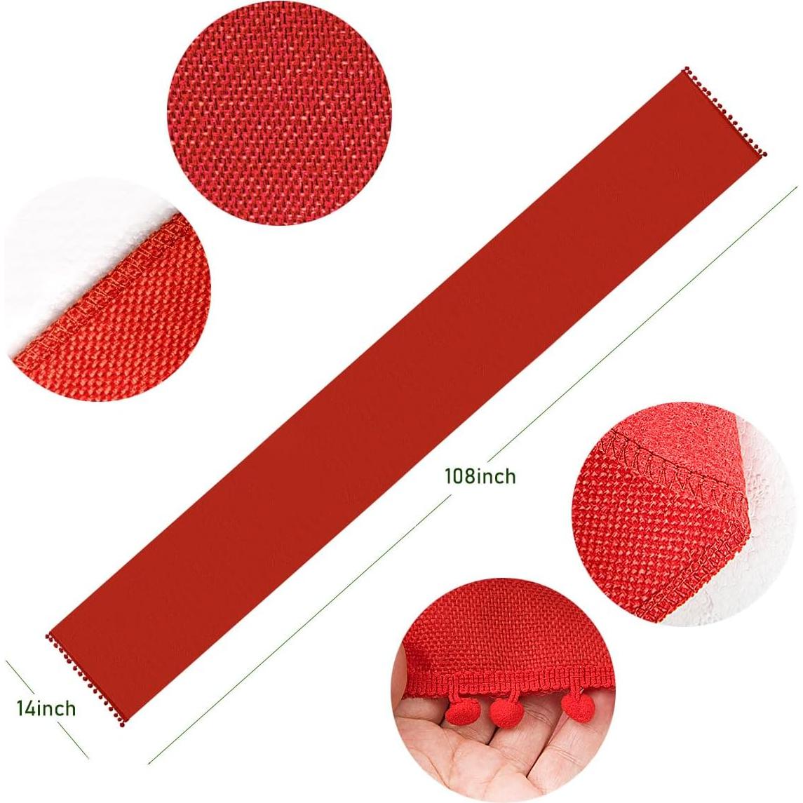 Camino de Mesa de Yute Rojo 14x274 cm con Pom Pom - Navidad