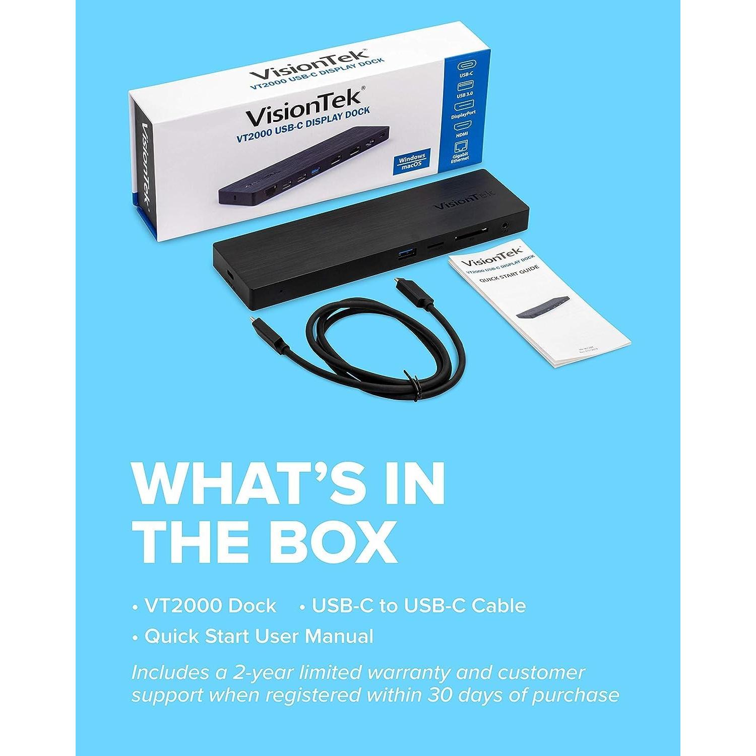 Estación de Acoplamiento VisionTek VT2000 USB-C 3 Monitores