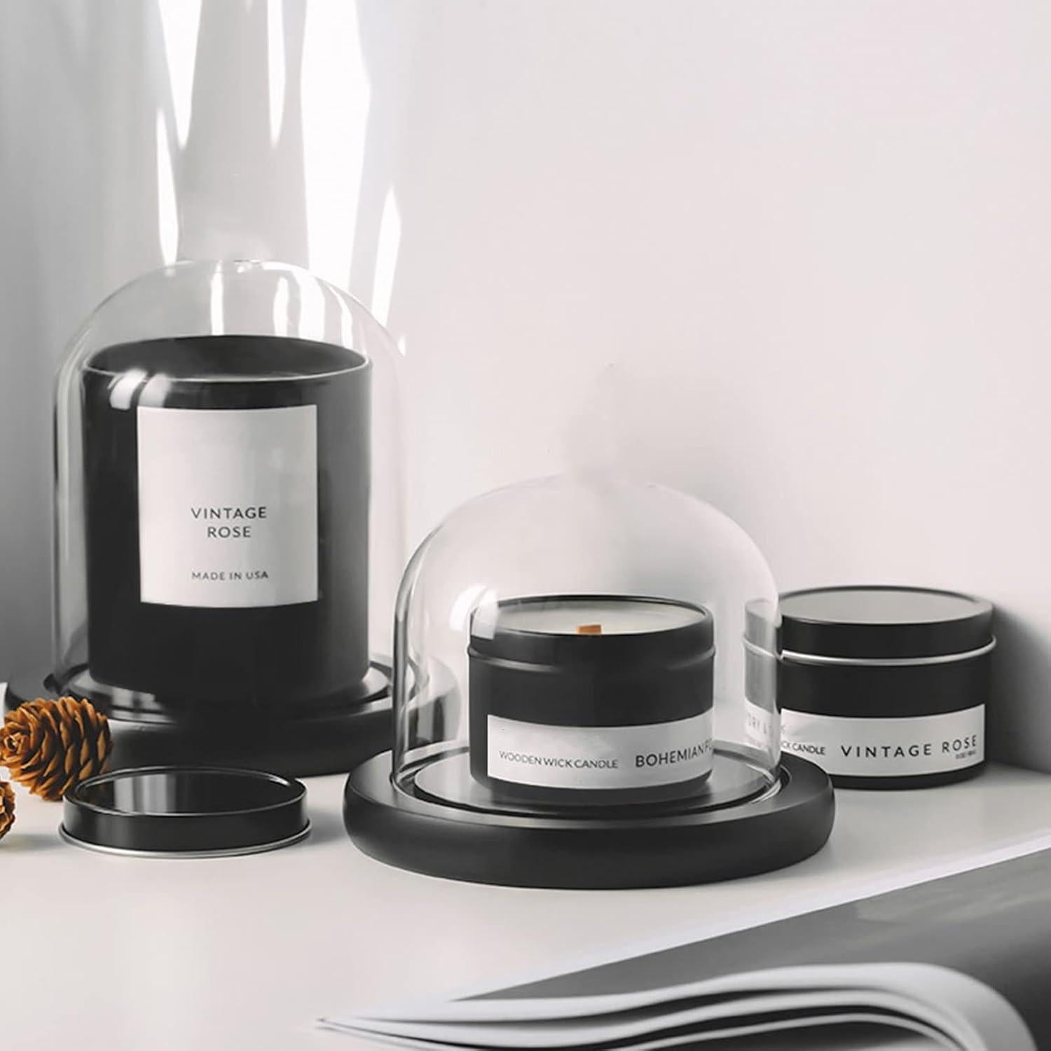 Juego de 2 Campanas de Vidrio ZOOFOX con Base de Madera Negra