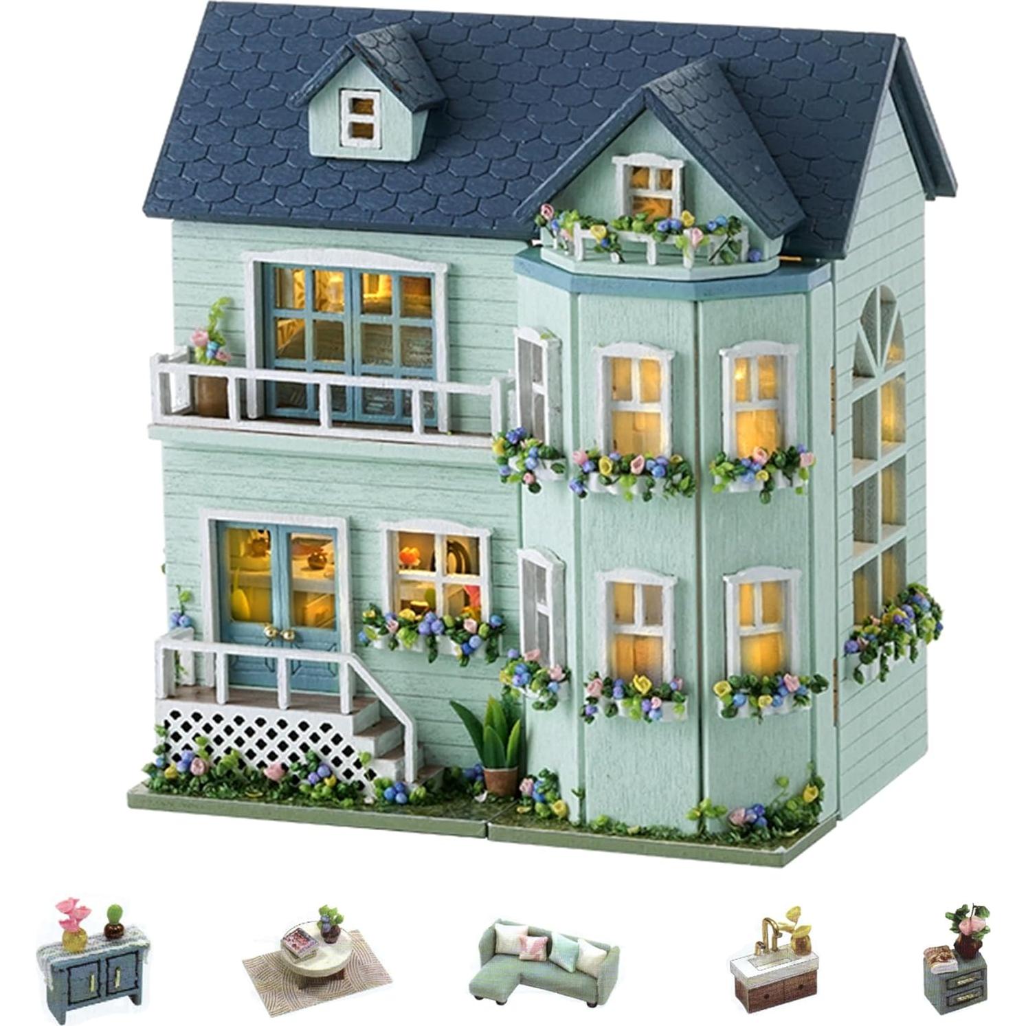 Casa de Muñecas Flever Miniatura DIY con Muebles 8,38x6,10cm