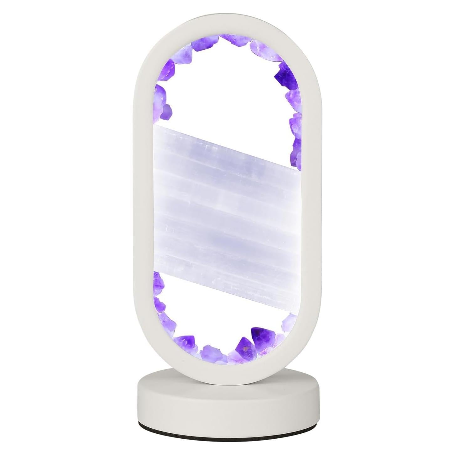 Lámpara de Mesa de Noche GC QUILL de Cristales Amatista y Selenita